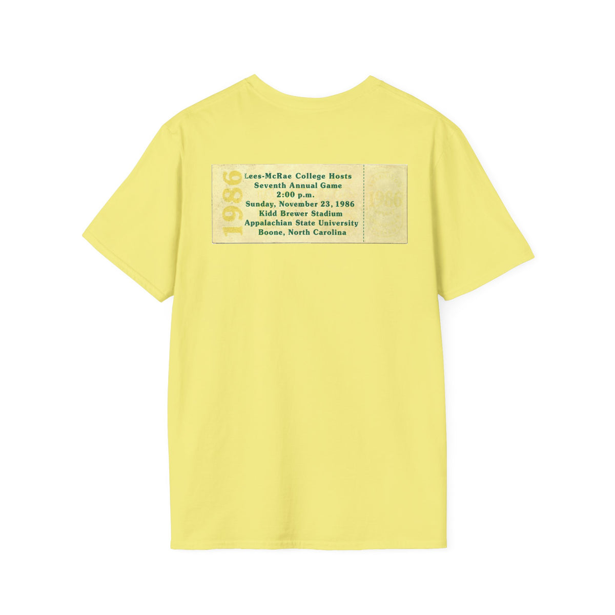 1986 East Bowl Vintage Football T-Shirt — With Game Day Ticket on back - Retro Game Day Tee (East Bowl, Lees McRae)