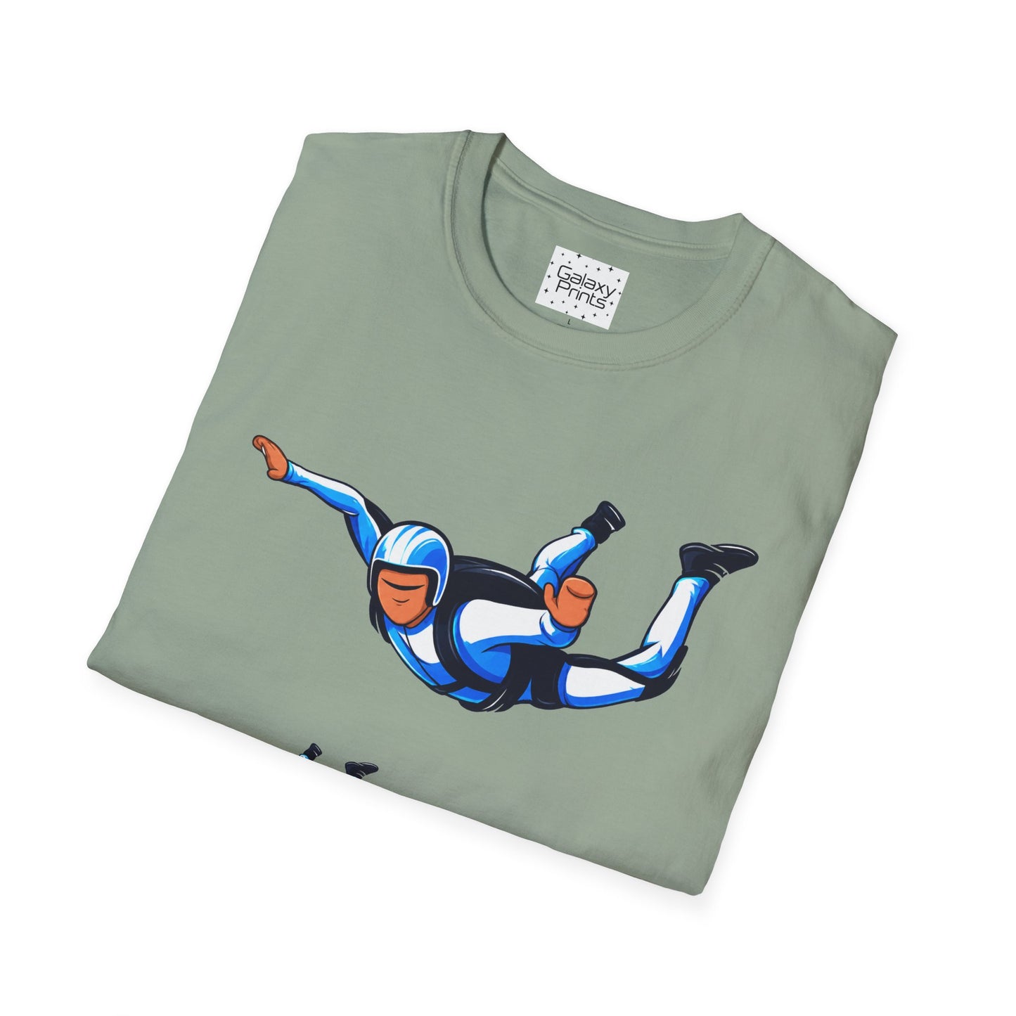 Skydiver Graphic T-Shirt — Blue Freefall Parachute Design