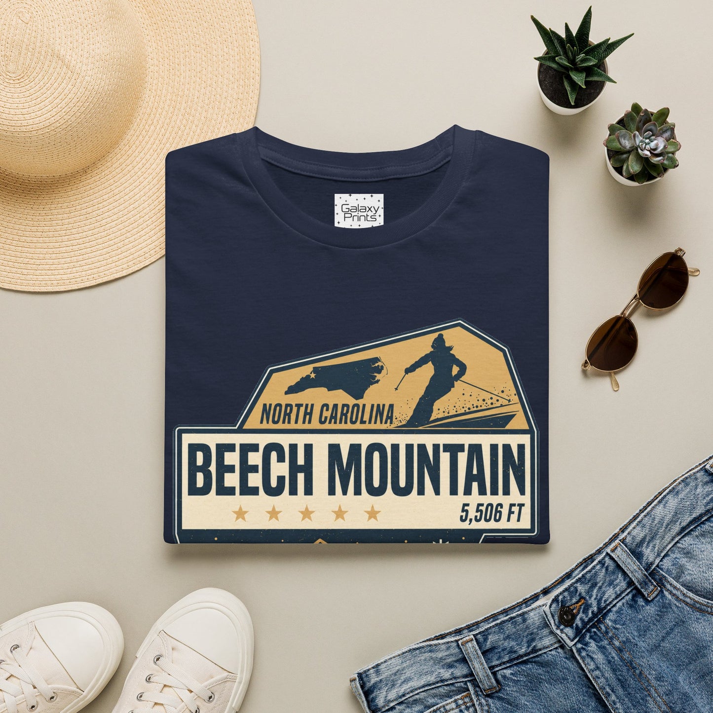 Beech Mountain T‑Shirt — North Carolina Ski & Mountain Vintage Badge (5,506 ft)