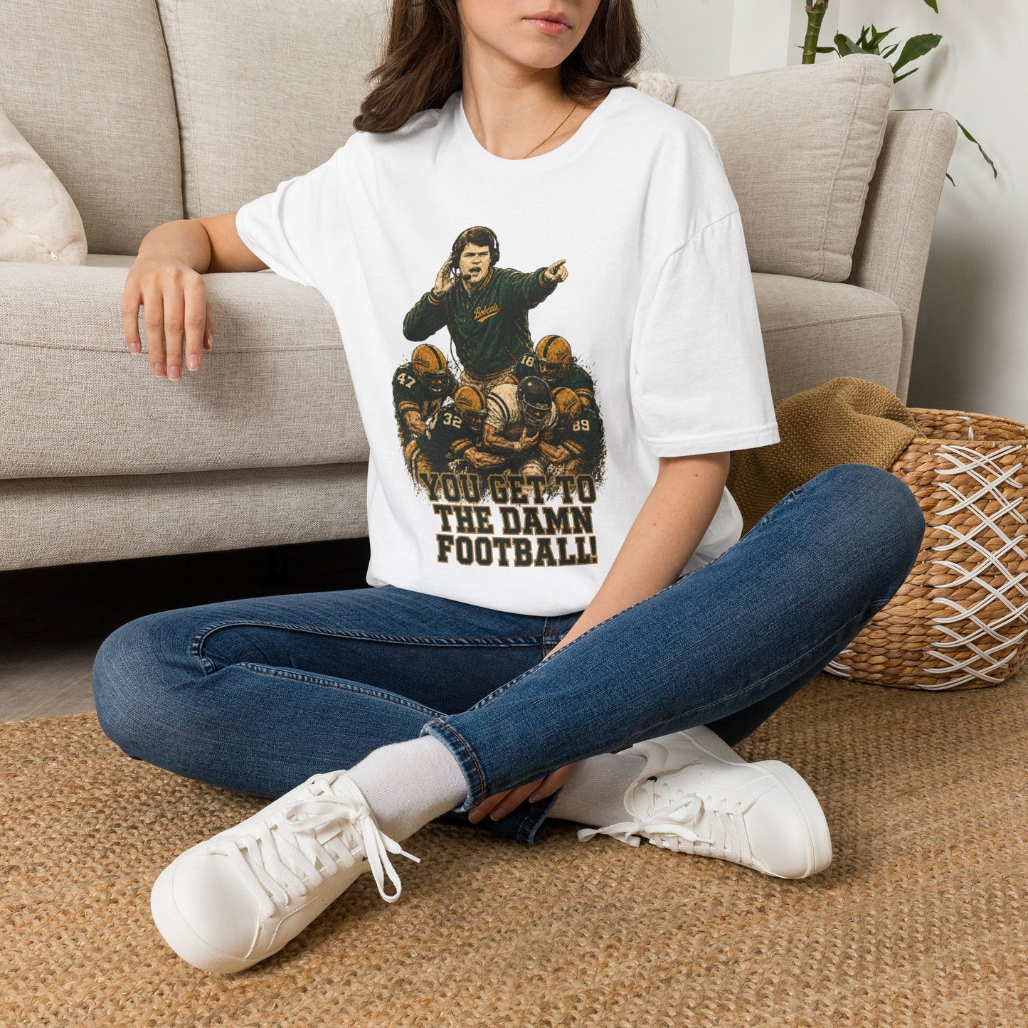 Lees-McRae College Bobcats Vintage Football T-Shirt — Coach Johnson #2  "You Get To The Darm Football" - Forever Undefeated