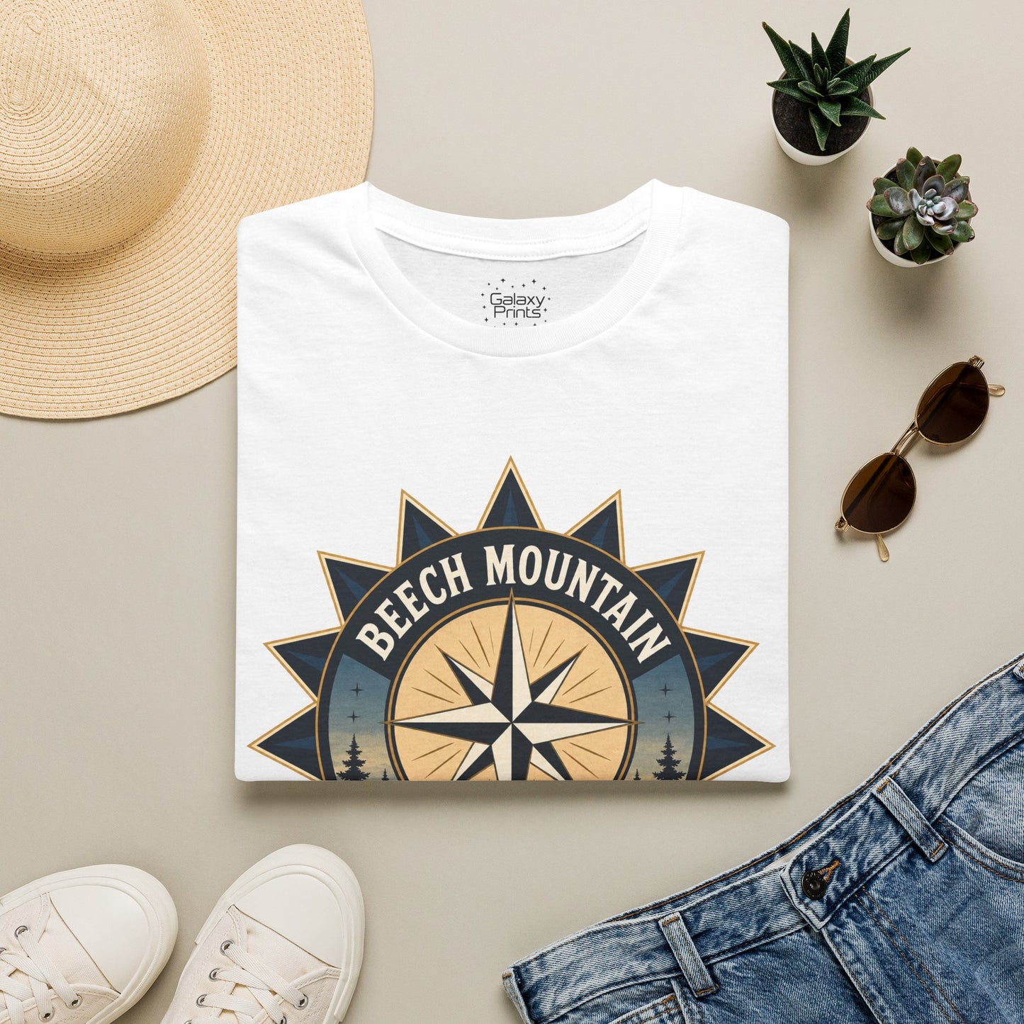 Beech Mountain Compass T-Shirt — Vintage NC 5506 ft Outdoor Tee