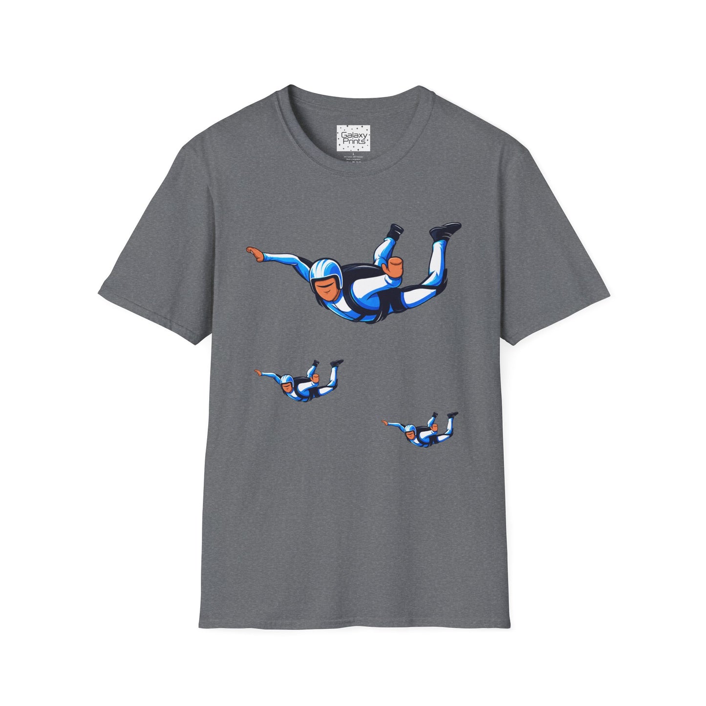Skydiver Graphic T-Shirt — Blue Freefall Parachute Design