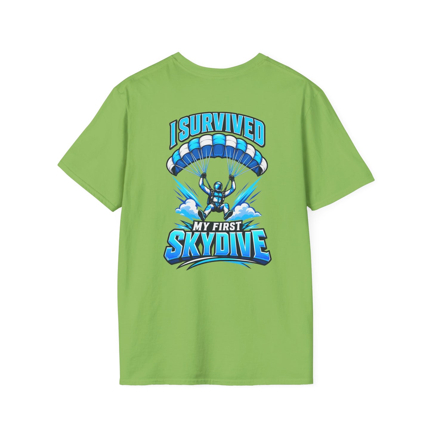 Skydiver Graphic T-Shirt — Blue Freefall Parachute Design
