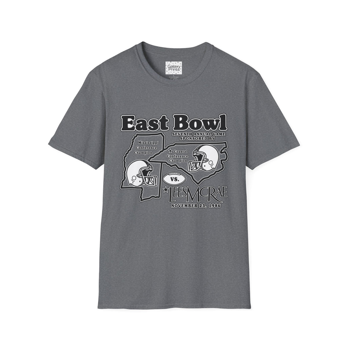 1986 East Bowl Vintage Football T-Shirt — With Game Day Ticket on back - Retro Game Day Tee (East Bowl, Lees McRae)