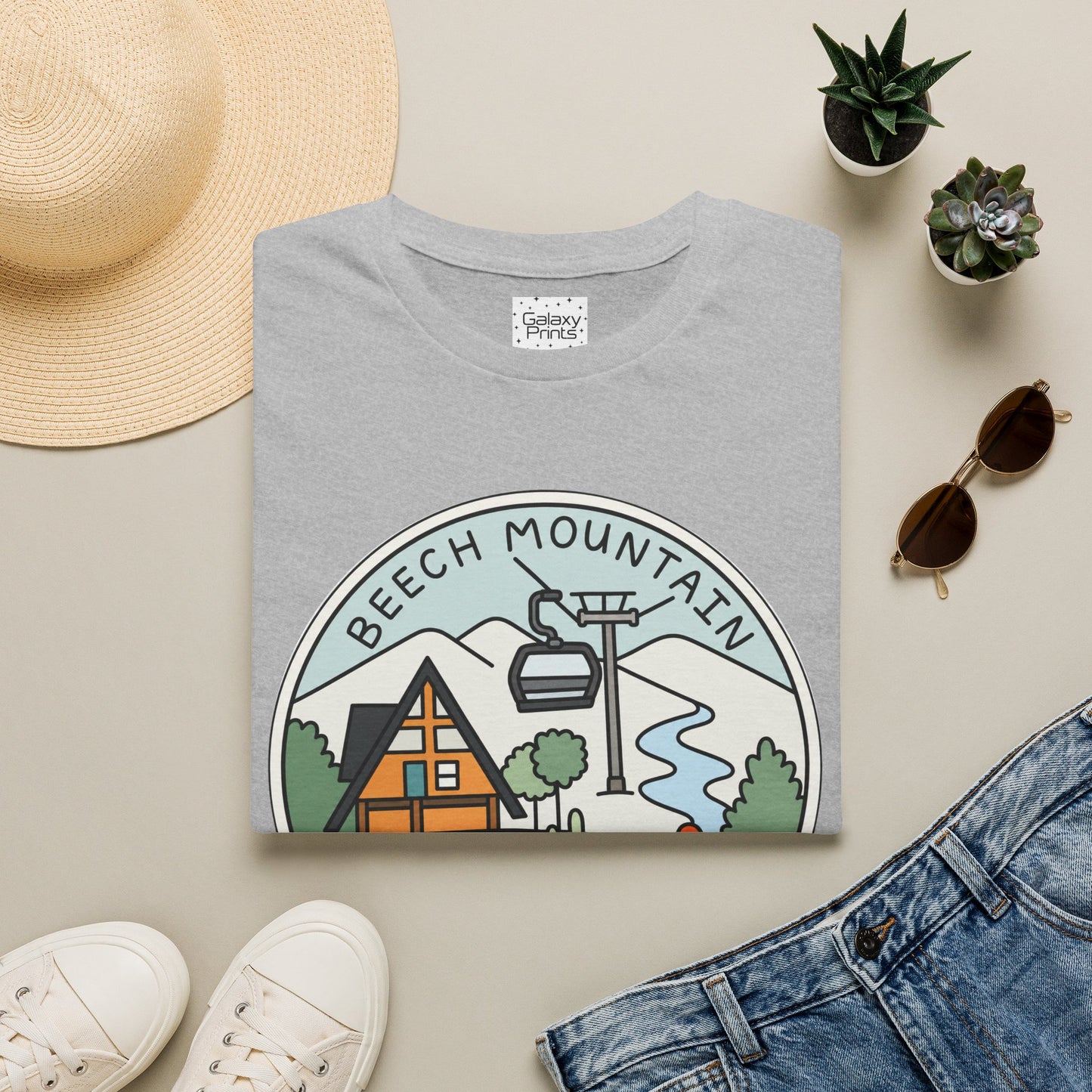 Beech Mountain NC Ski Lift Cartoon T-Shirt — Mountain Cabin & River Outdoor Cartoon Graphic Tee