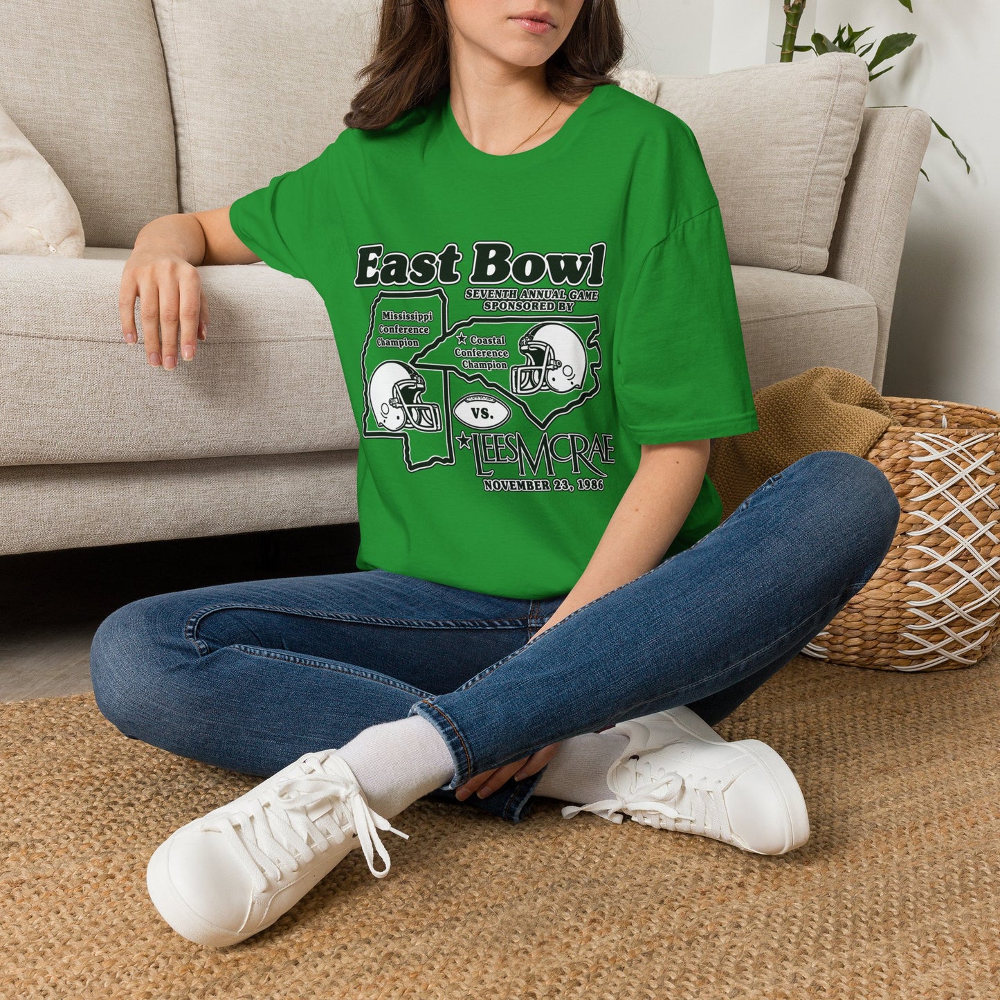 1986 East Bowl Vintage Football T-Shirt — Retro Game Day Tee (East Bowl, Lees McRae)