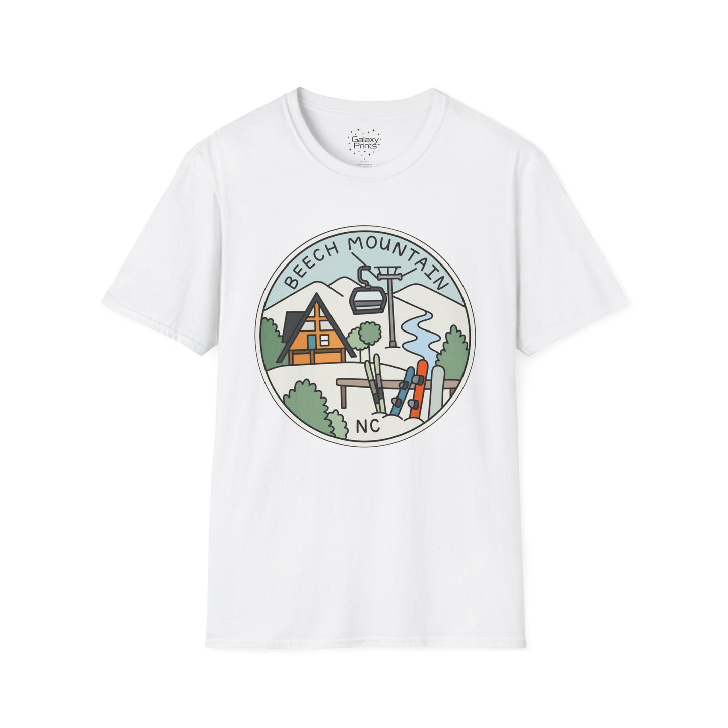 Beech Mountain NC Ski Lift Cartoon T-Shirt — Mountain Cabin & River Outdoor Cartoon Graphic Tee