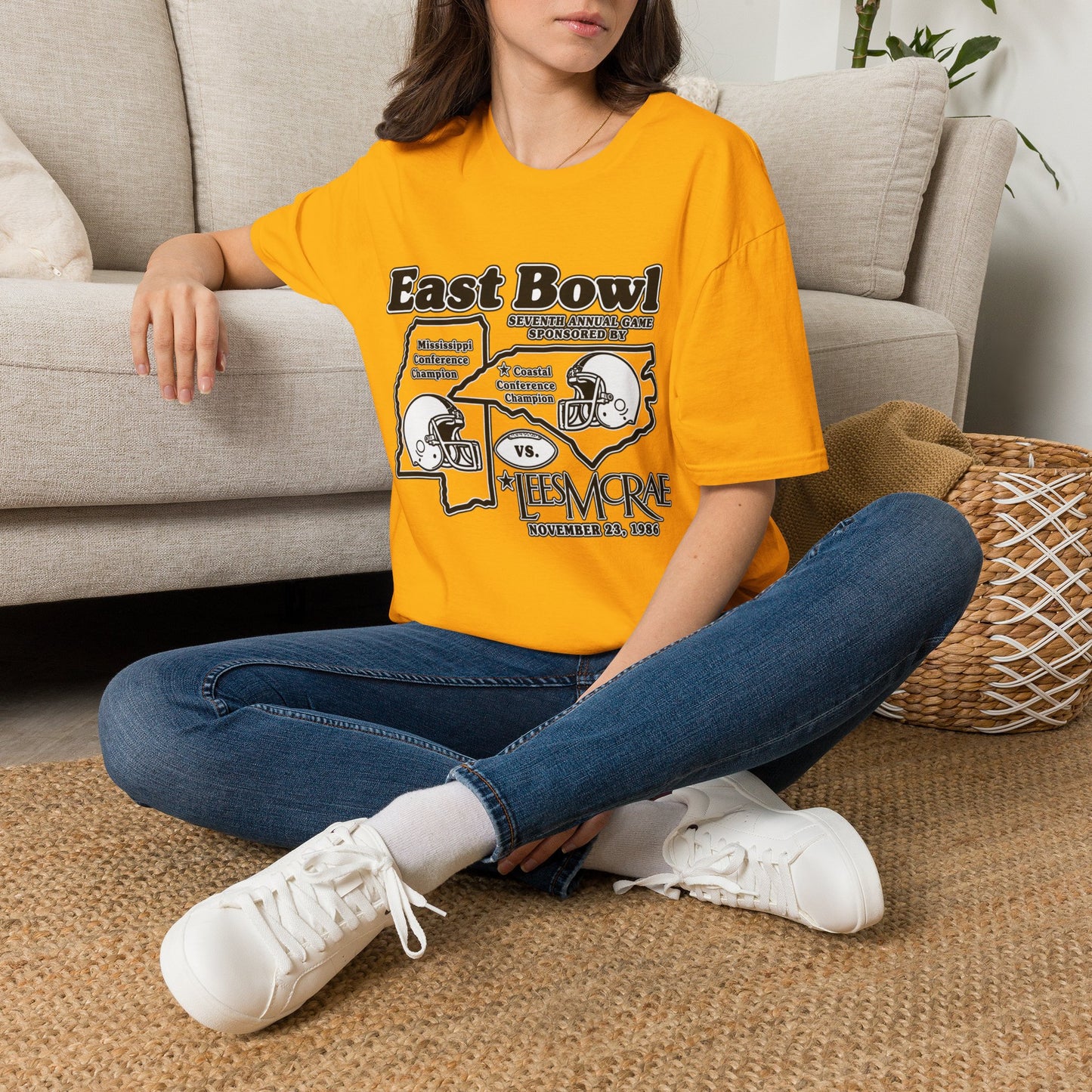 1986 East Bowl Vintage Football T-Shirt — Retro Game Day Tee (East Bowl, Lees McRae)