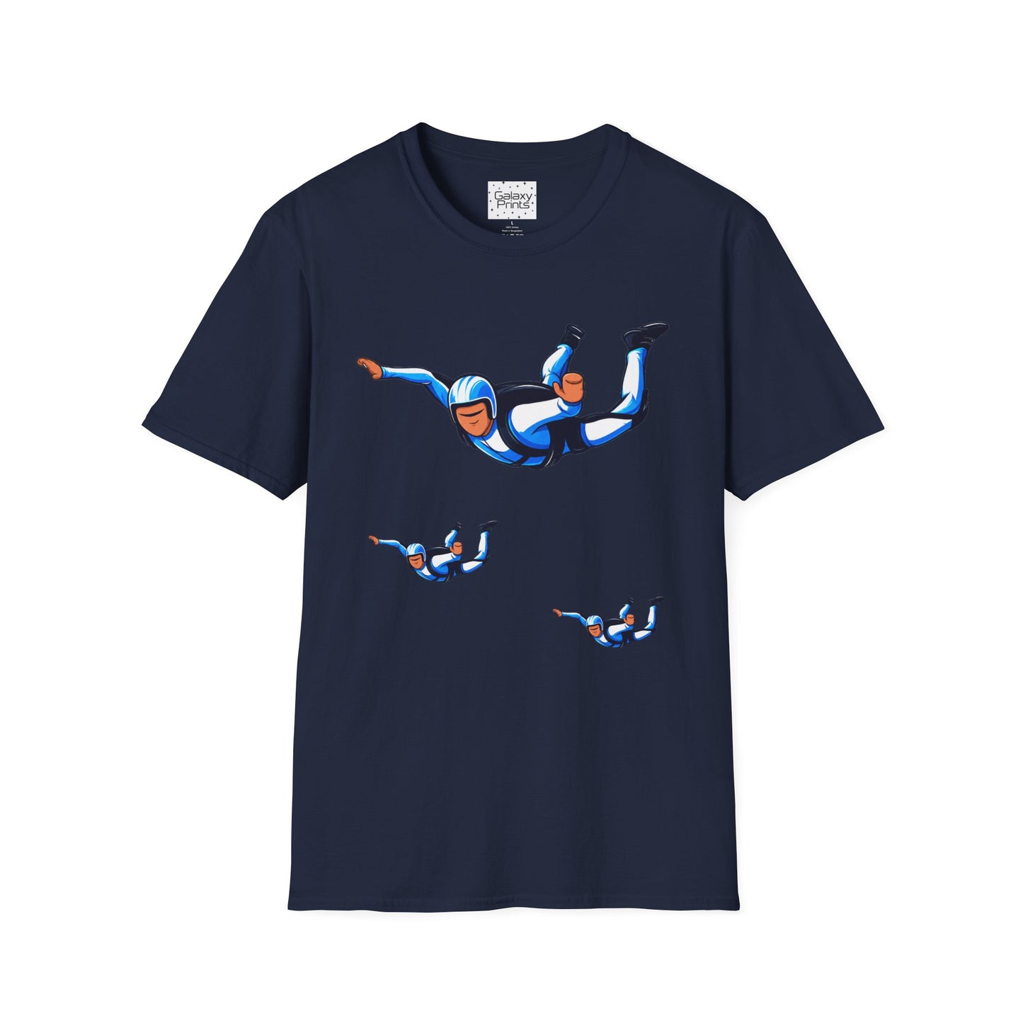 Skydiver Graphic T-Shirt — Blue Freefall Parachute Design