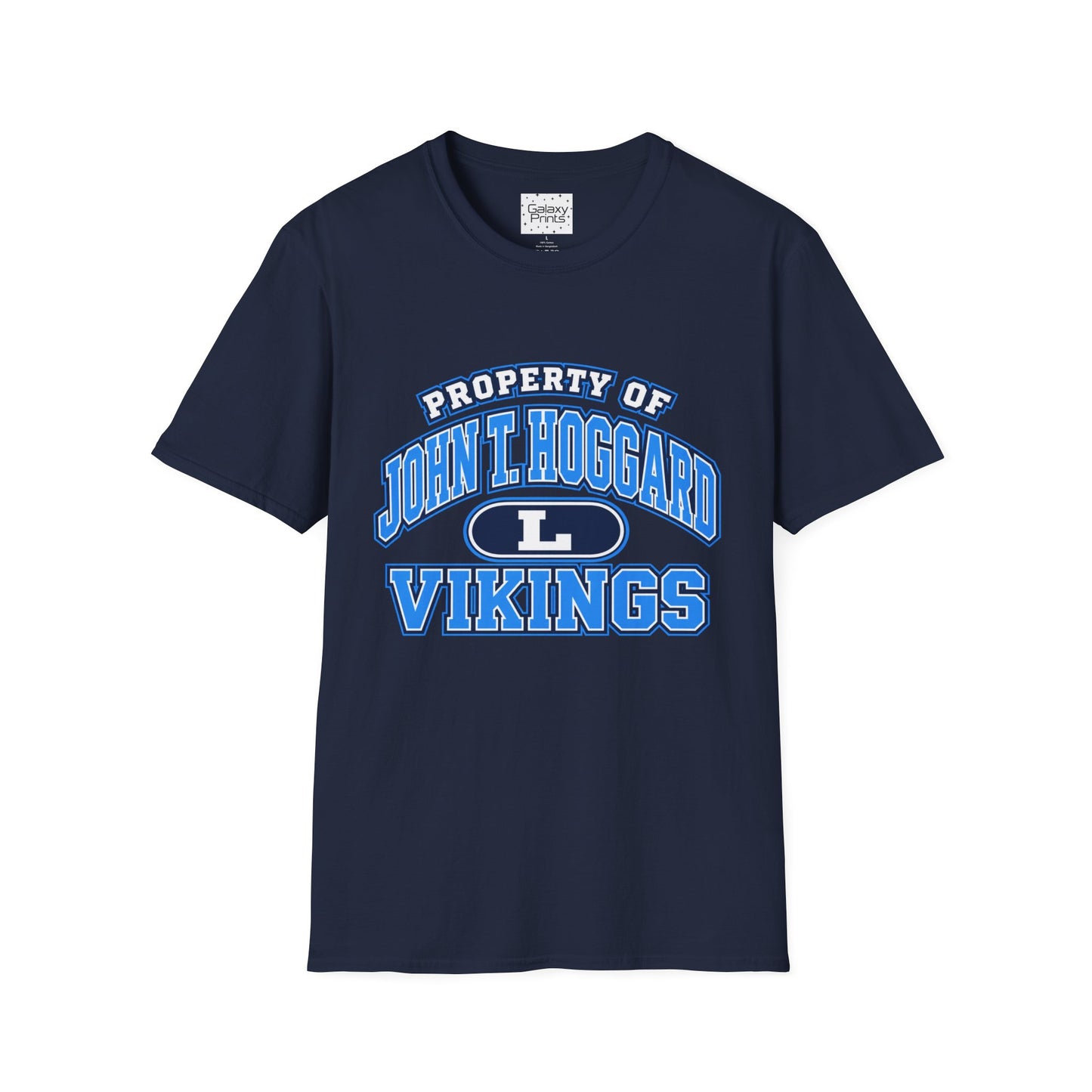 Property of JTH Vikings T‑Shirt L — Viking in Power Circle back - Hoggard School Spirit Tee