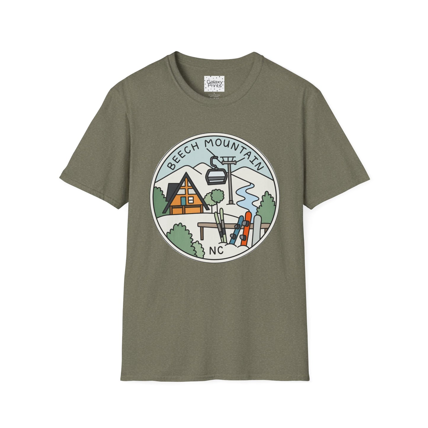 Beech Mountain NC Ski Lift Cartoon T-Shirt — Mountain Cabin & River Outdoor Cartoon Graphic Tee