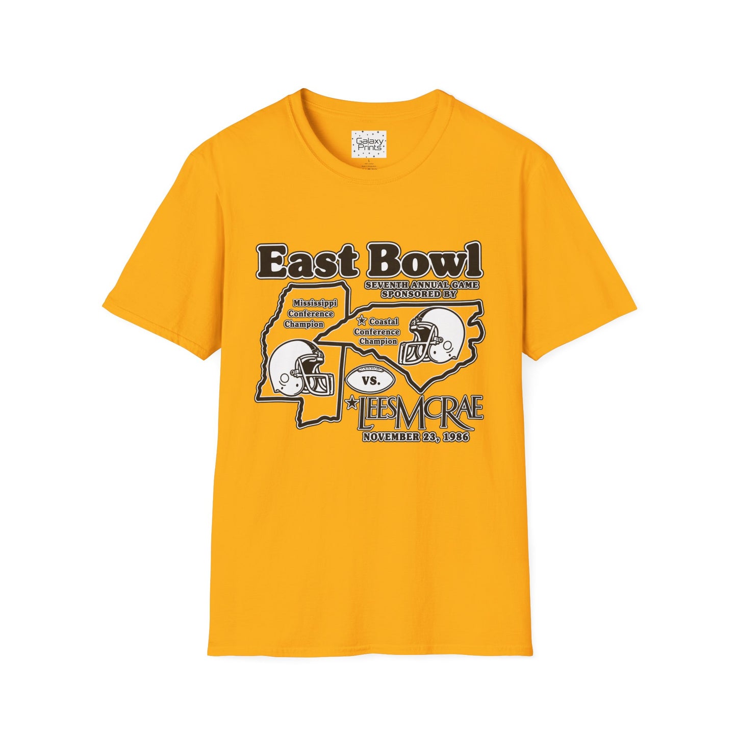 1986 East Bowl Vintage Football T-Shirt — Retro Game Day Tee (East Bowl, Lees McRae)