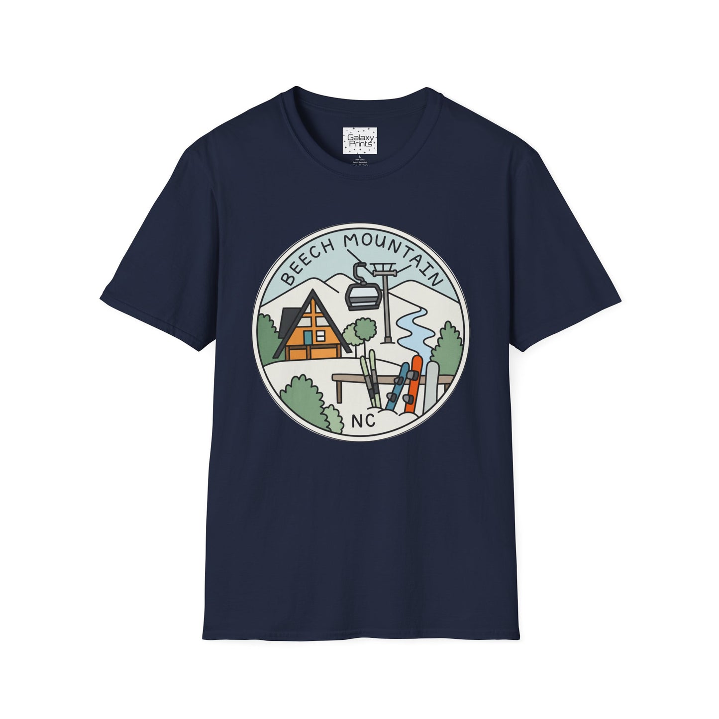 Beech Mountain NC Ski Lift Cartoon T-Shirt — Mountain Cabin & River Outdoor Cartoon Graphic Tee