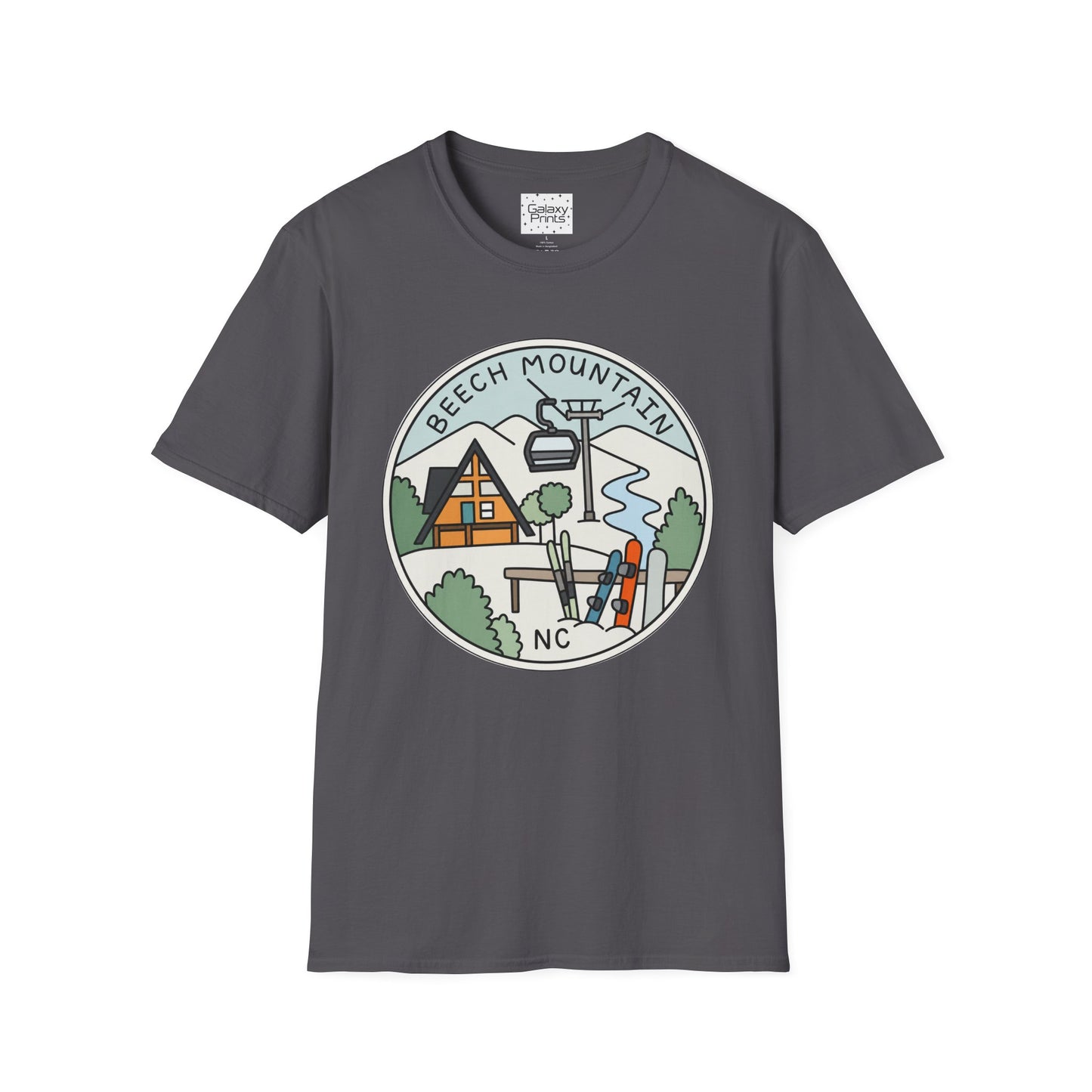 Beech Mountain NC Ski Lift Cartoon T-Shirt — Mountain Cabin & River Outdoor Cartoon Graphic Tee