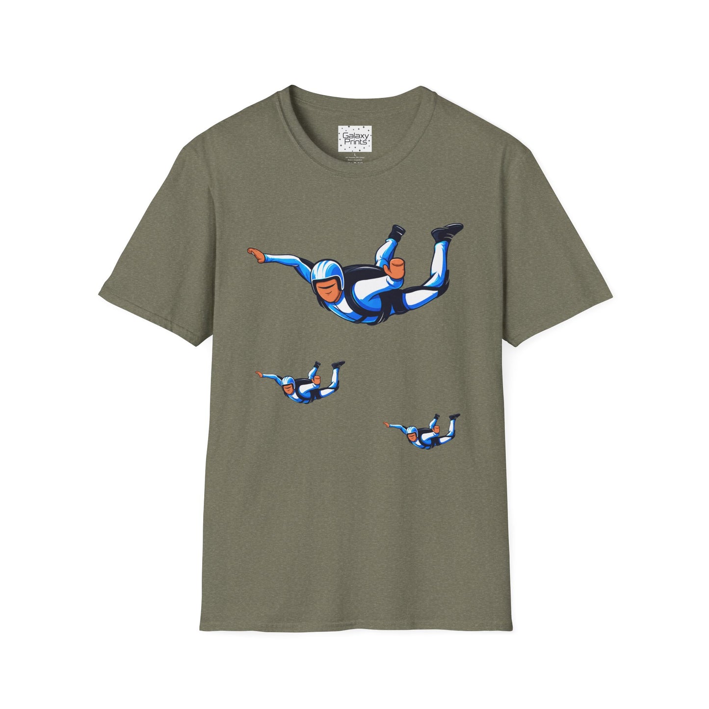 Skydiver Graphic T-Shirt — Blue Freefall Parachute Design