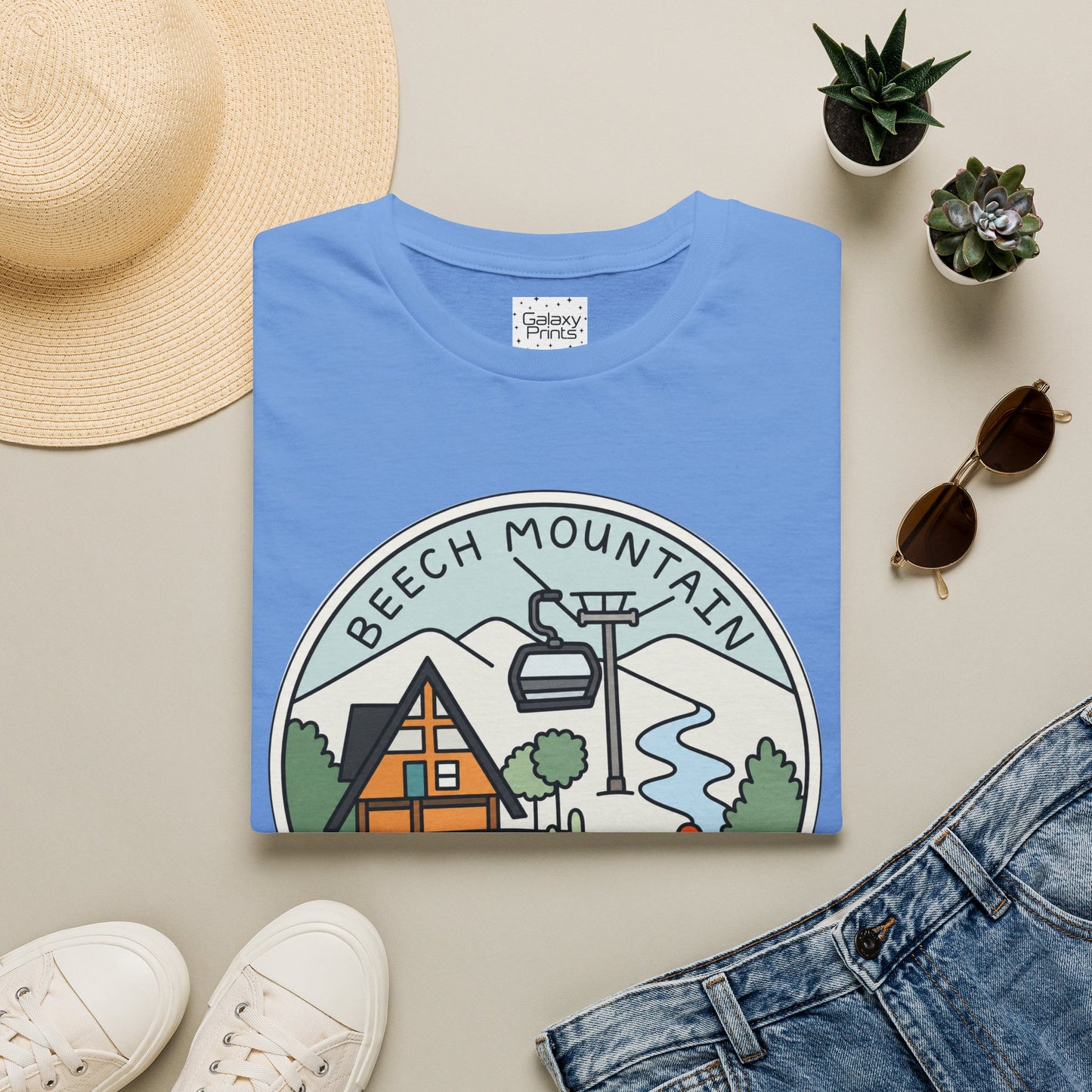 Beech Mountain NC Ski Lift Cartoon T-Shirt — Mountain Cabin & River Outdoor Cartoon Graphic Tee
