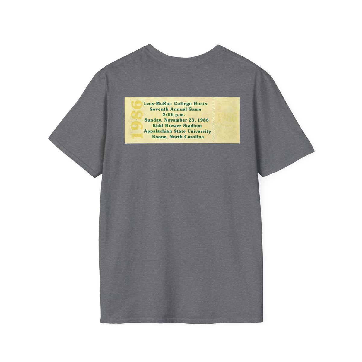 1986 East Bowl Vintage Football T-Shirt — With Game Day Ticket on back - Retro Game Day Tee (East Bowl, Lees McRae)