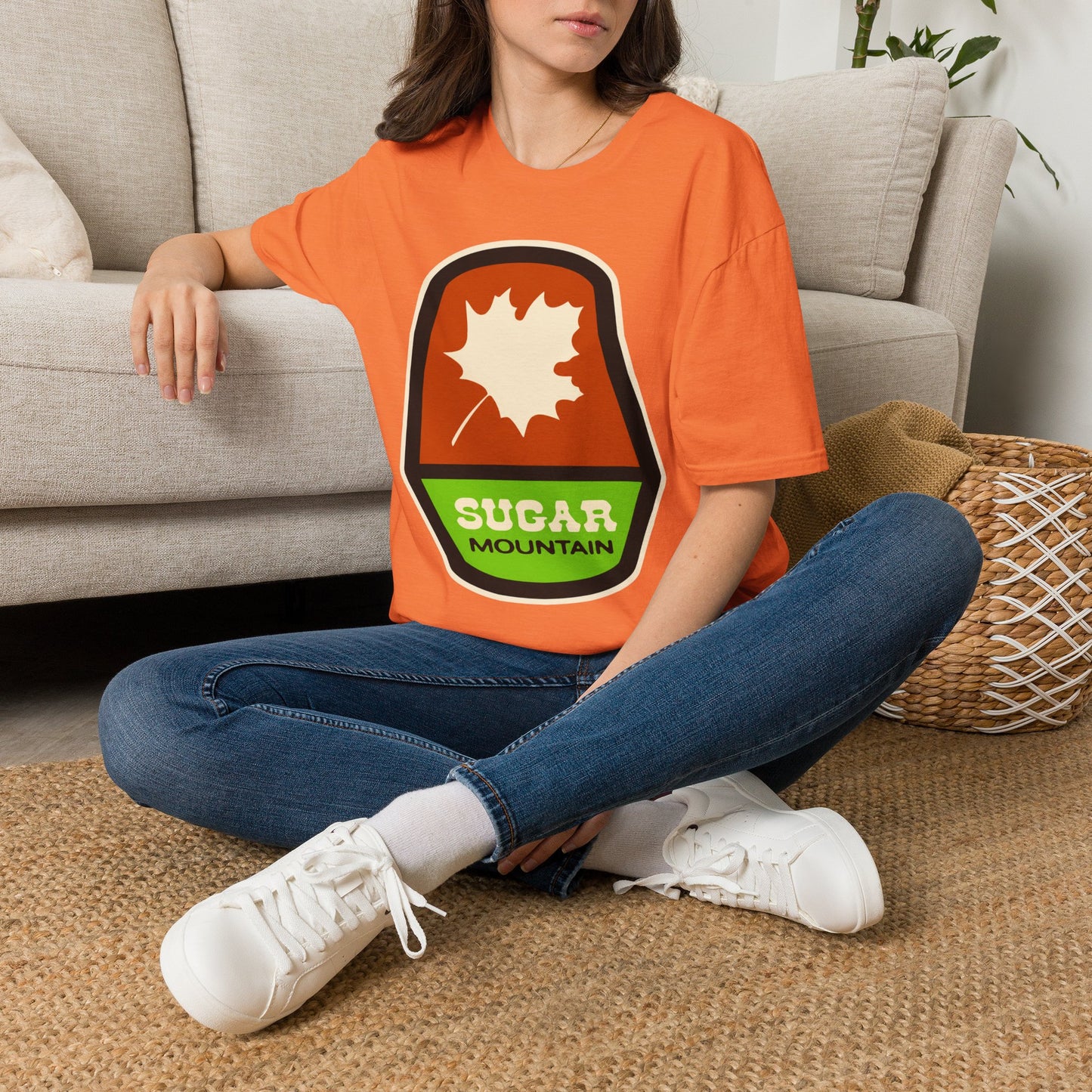 Sugar Mountain Ski Maple Leaf T-Shirt - Retro Throw Back to the 80's