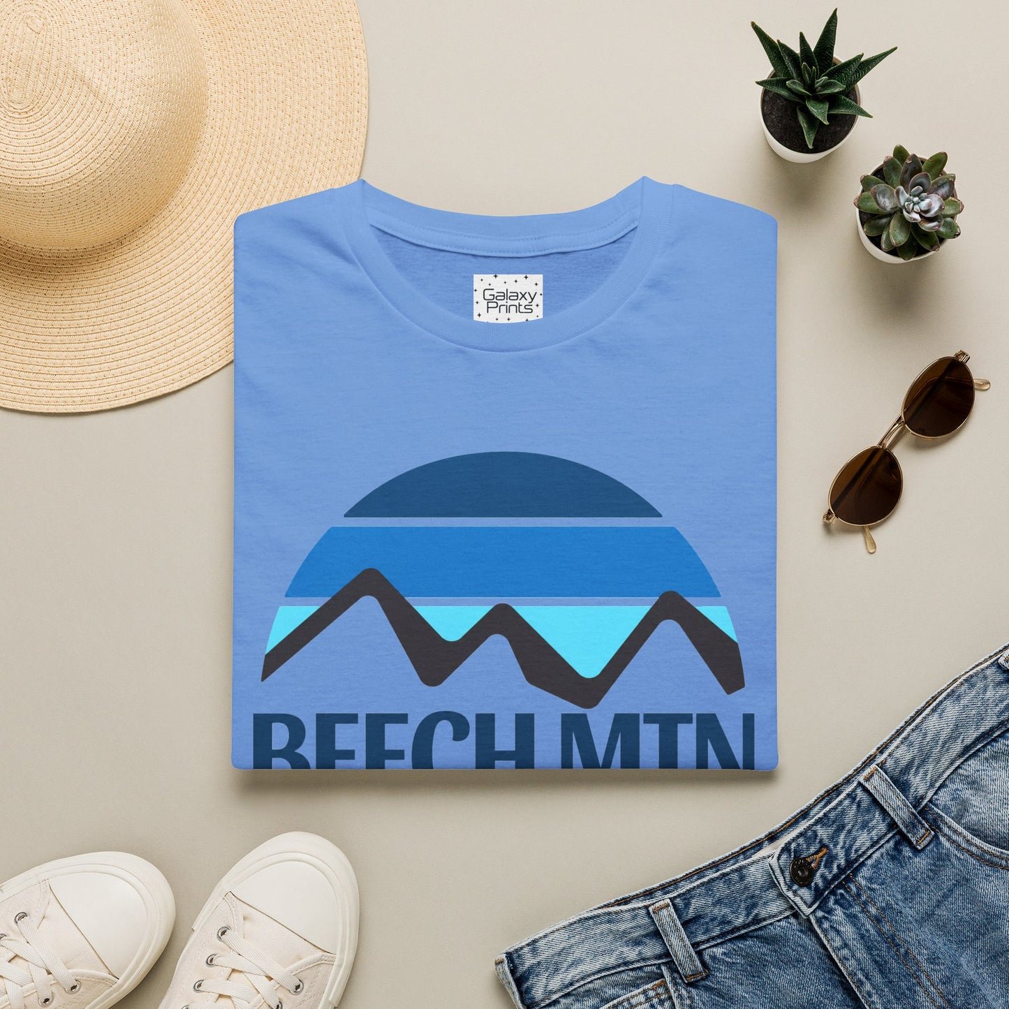 Beech Mtn North Carolina Graphic T-Shirt — Retro Tri Blue Moon Mountain Tee
