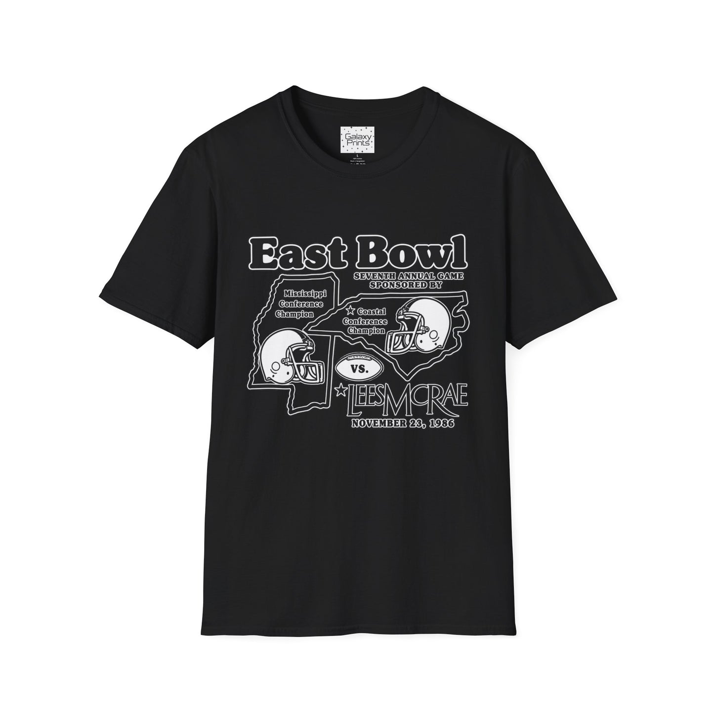 1986 East Bowl Vintage Football T-Shirt — Retro Game Day Tee (East Bowl, Lees McRae)