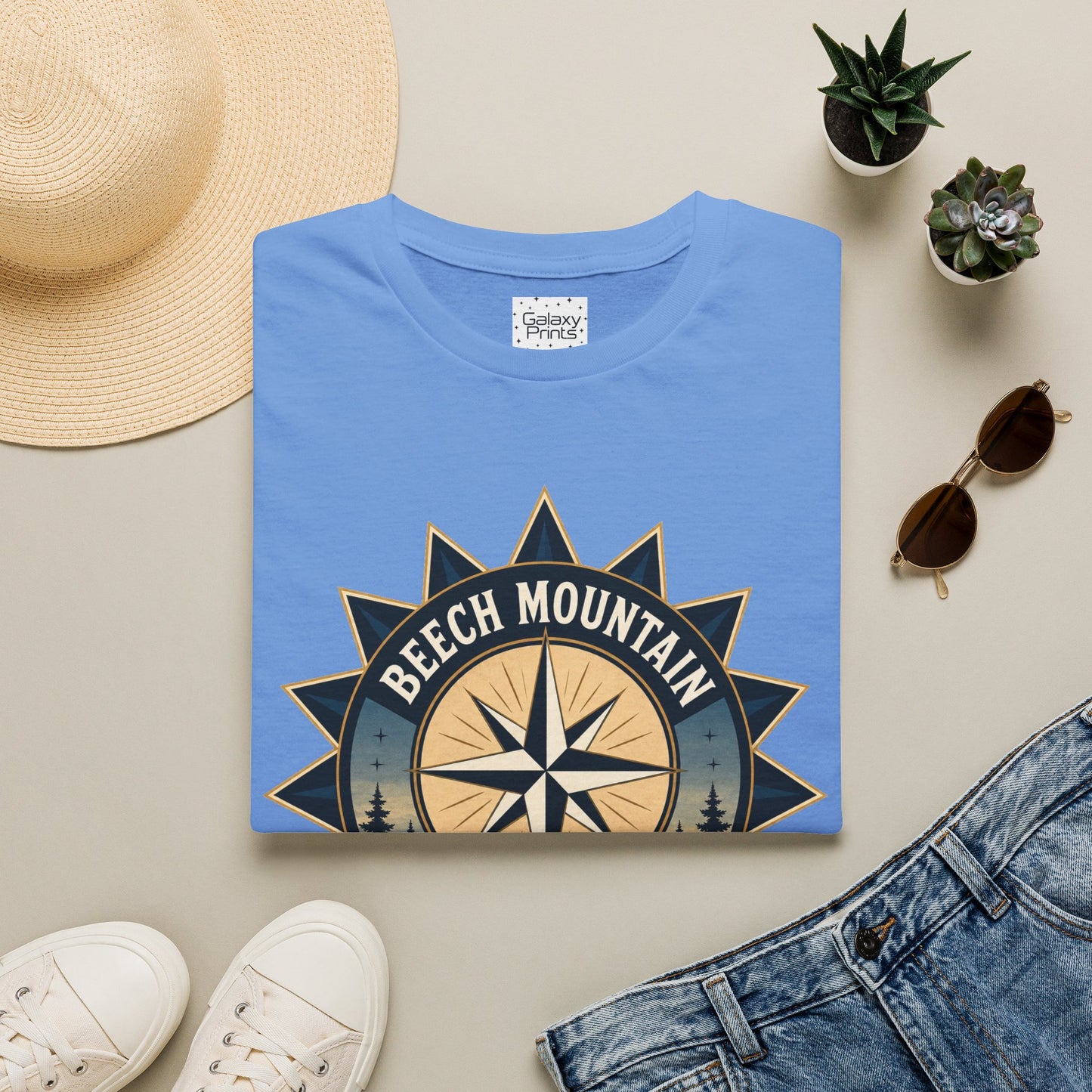 Beech Mountain Compass T-Shirt — Vintage NC 5506 ft Outdoor Tee