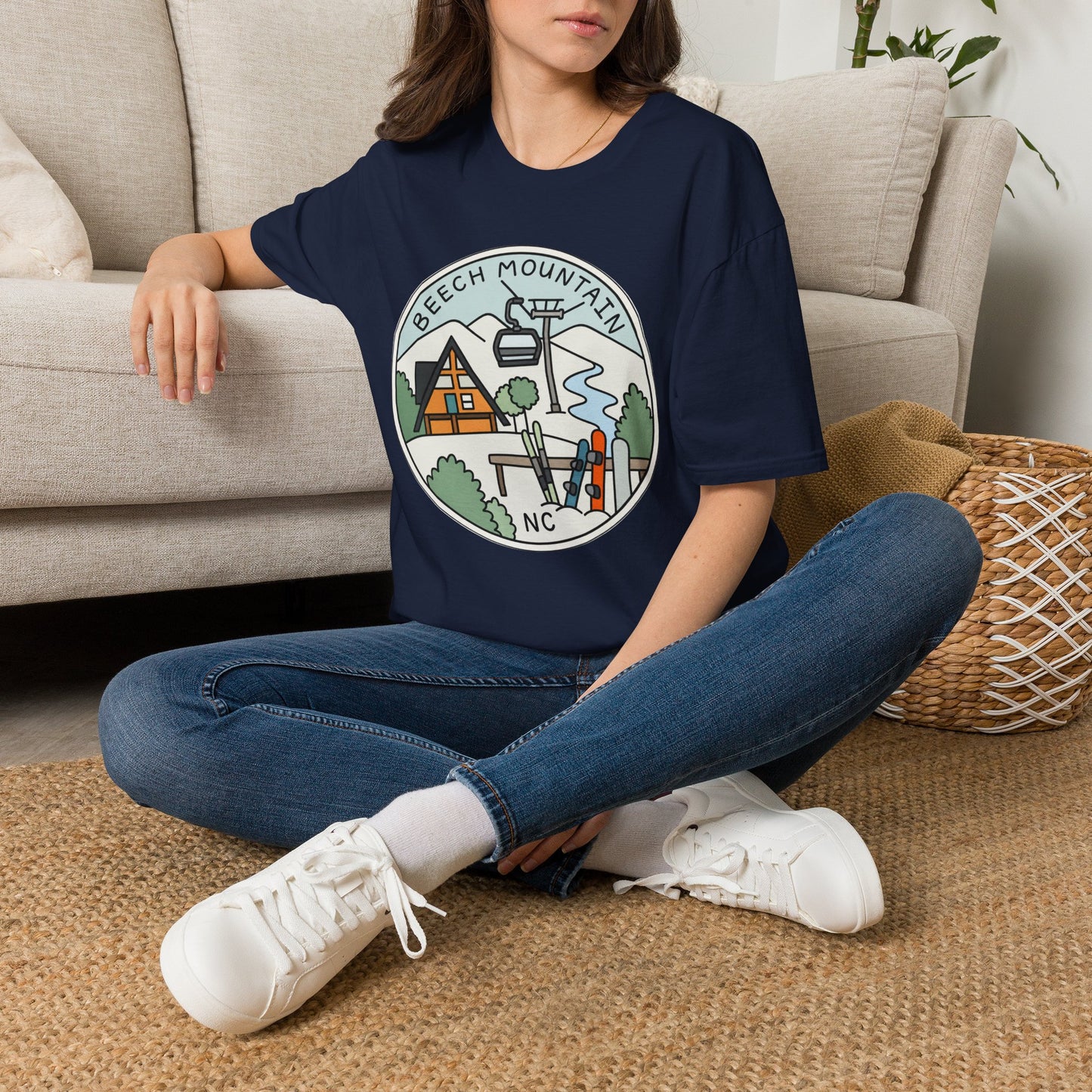 Beech Mountain NC Ski Lift Cartoon T-Shirt — Mountain Cabin & River Outdoor Cartoon Graphic Tee