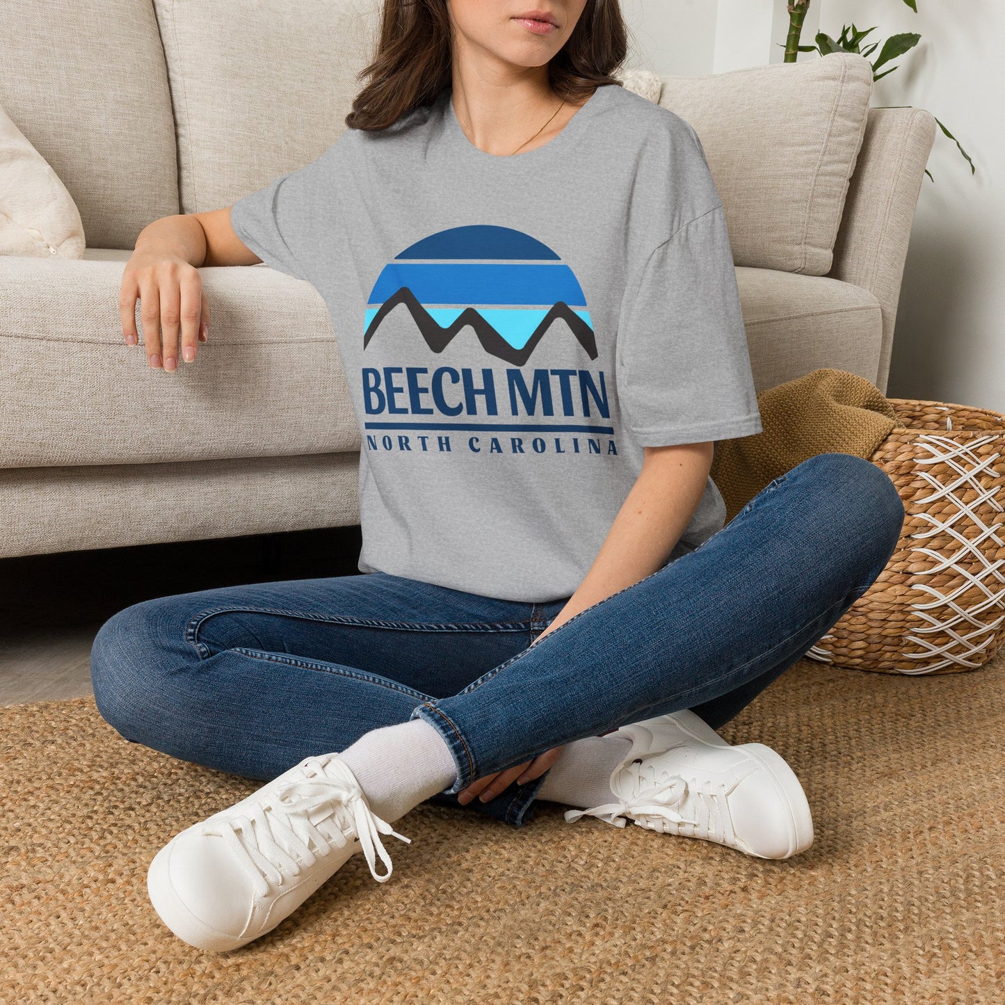 Beech Mtn North Carolina Graphic T-Shirt — Retro Tri Blue Moon Mountain Tee