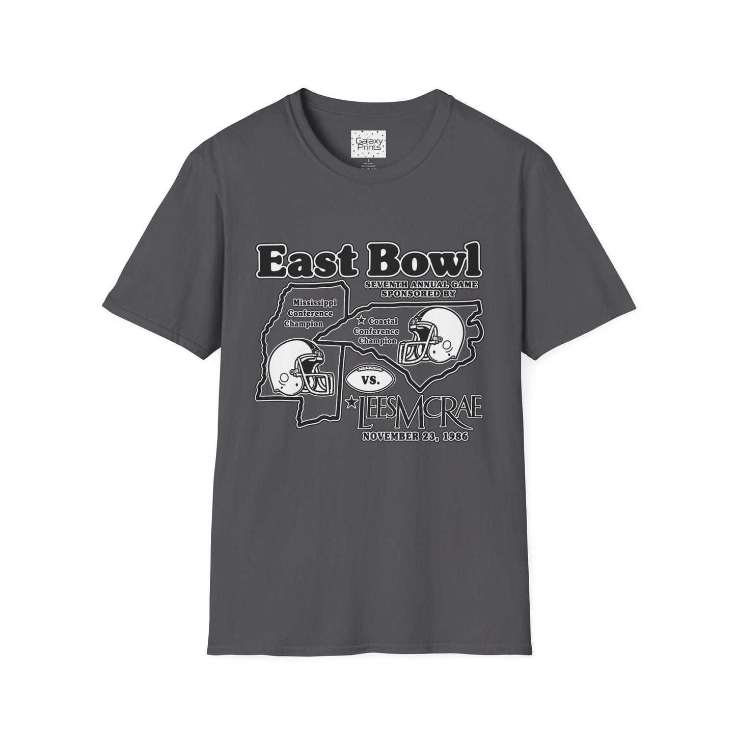 1986 East Bowl Vintage Football T-Shirt — Retro Game Day Tee (East Bowl, Lees McRae)