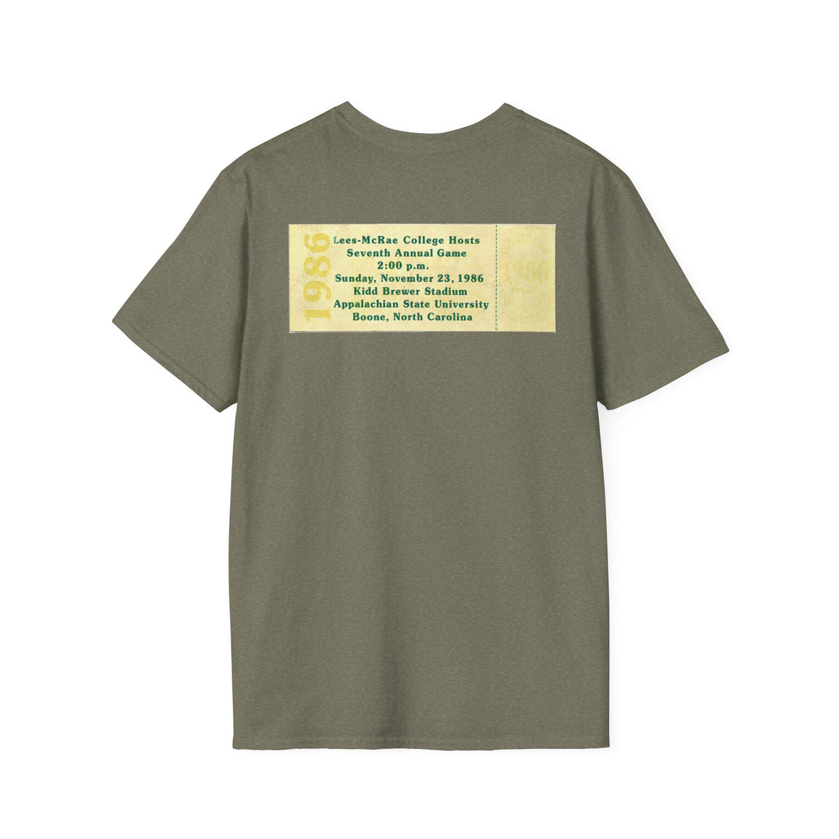 1986 East Bowl Vintage Football T-Shirt — With Game Day Ticket on back - Retro Game Day Tee (East Bowl, Lees McRae)
