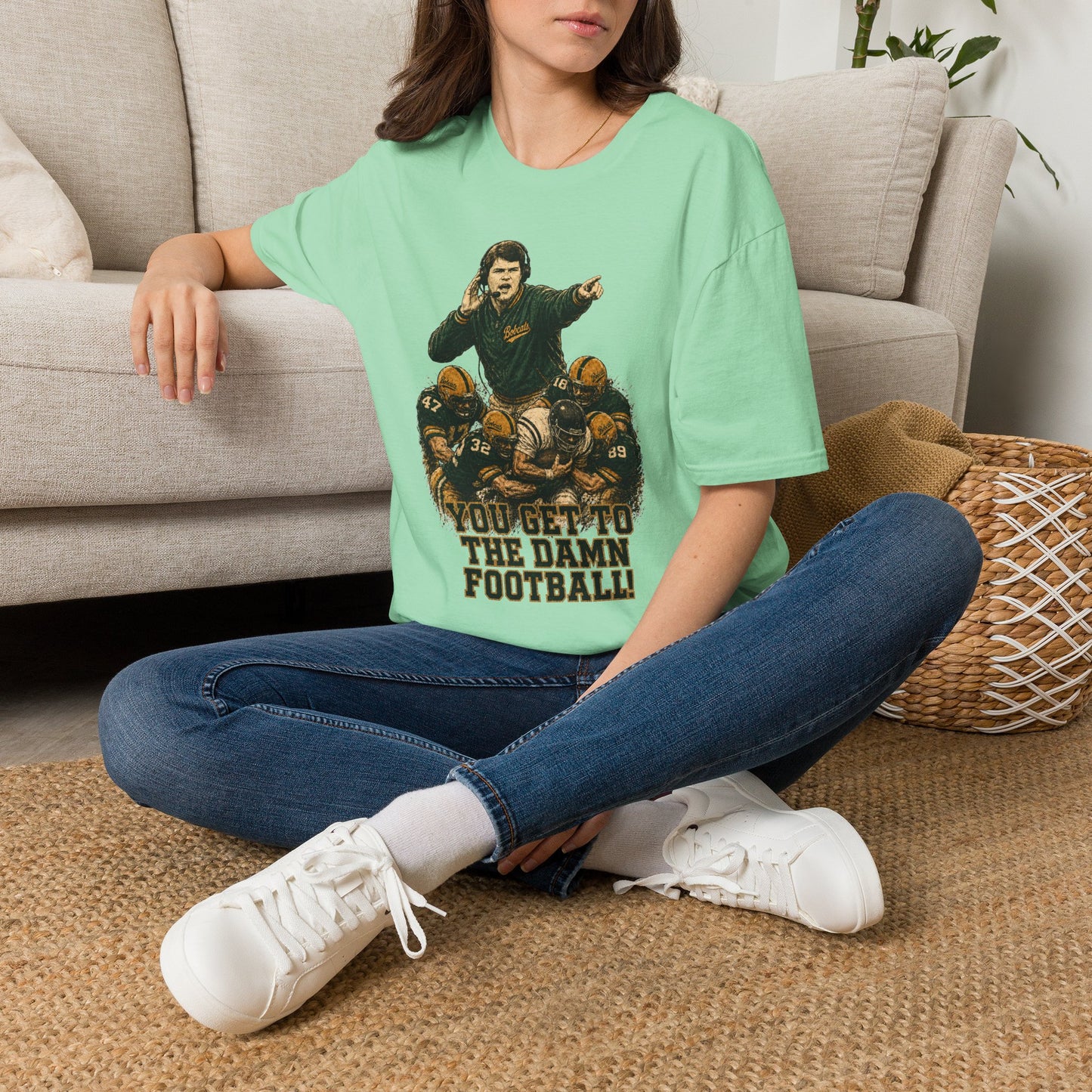 Lees-McRae College Bobcats Vintage Football T-Shirt — Coach Johnson #2  "You Get To The Darm Football" - Forever Undefeated