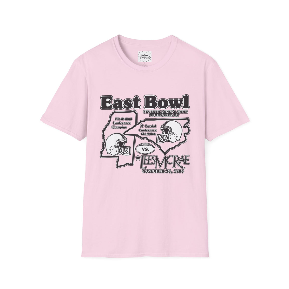 1986 East Bowl Vintage Football T-Shirt — With Game Day Ticket on back - Retro Game Day Tee (East Bowl, Lees McRae)