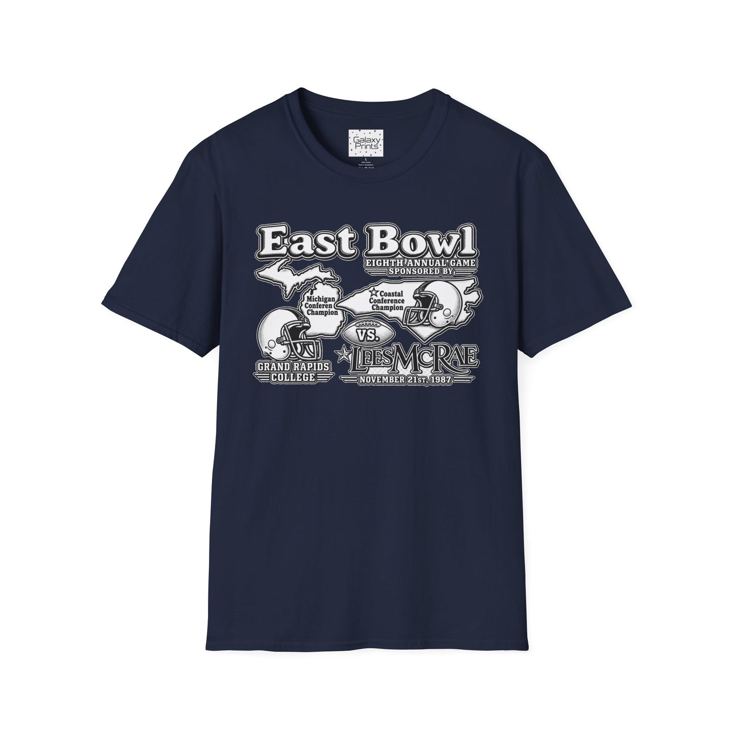1987 East Bowl Vintage Football T-Shirt — Retro Game Day Tee (East Bowl, Lees McRae)