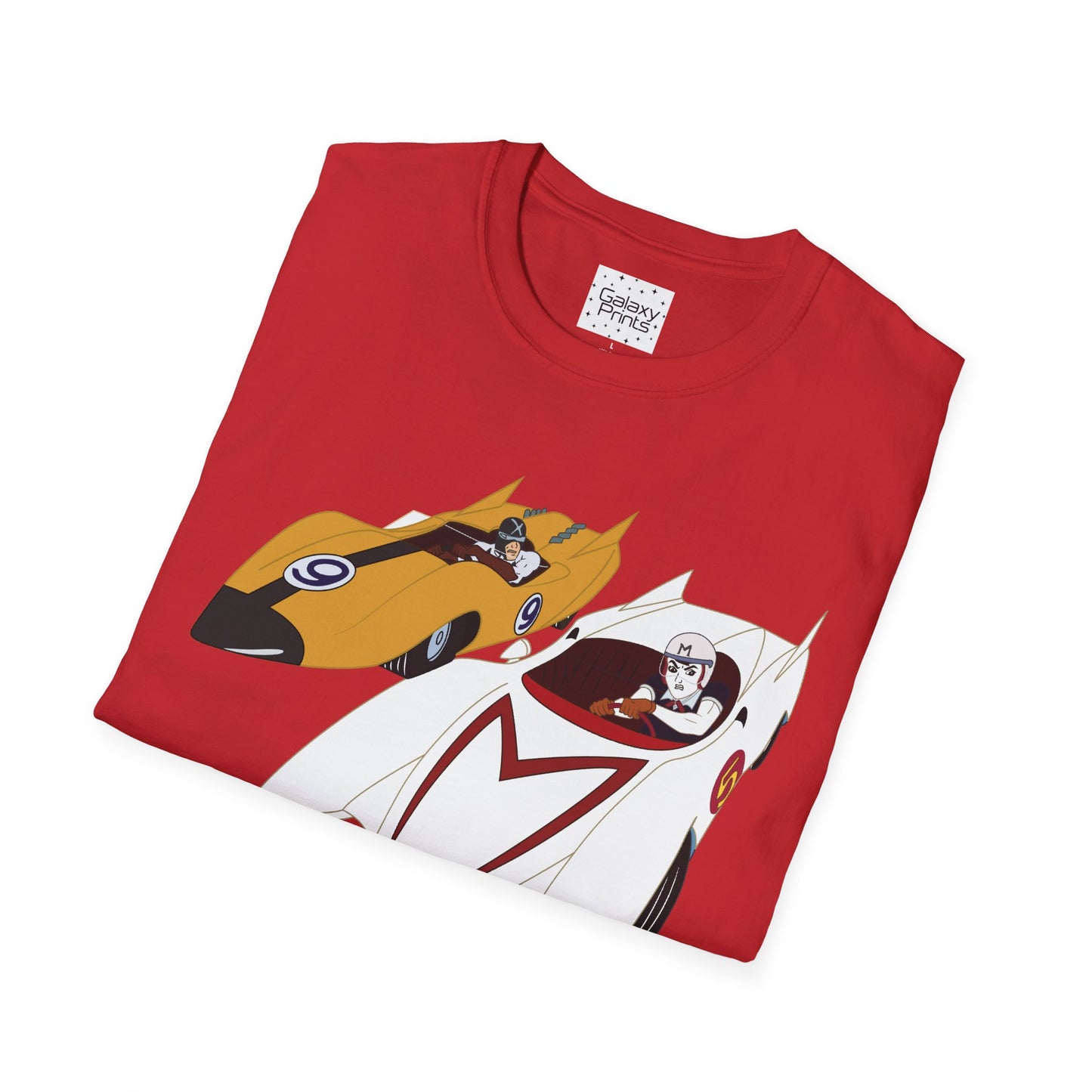 Unisex T-Shirt - POP Culture - 'The MACH 5 and Racer X from the Cartoon SPEED RACER - Go Speed Racer, Go Speed Racer, Go Speed Racer, Goooo'