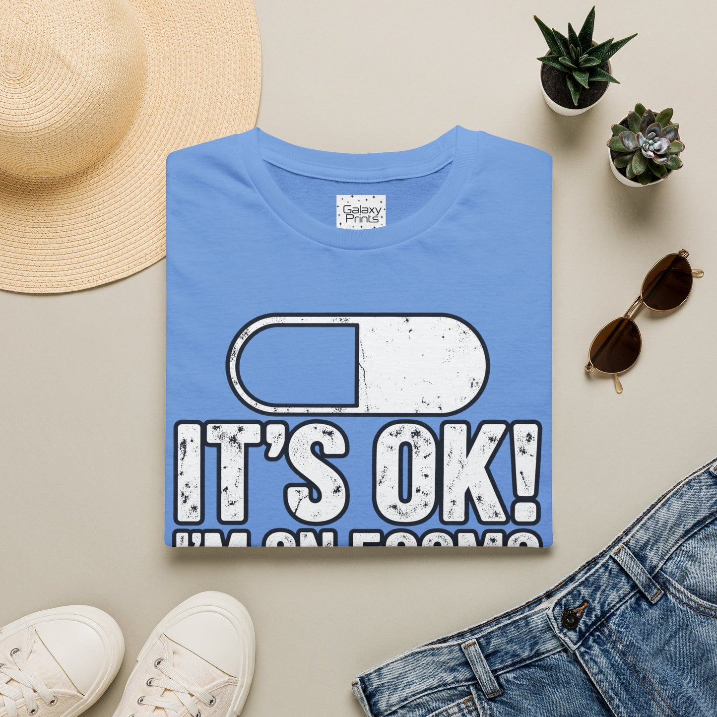 Gag T-Shirt — "It's OK! I'm on 500mg of Fukitol" Funny Pill Graphic Tee