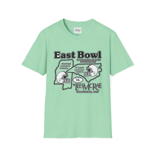 1986 East Bowl Vintage Football T-Shirt — With Game Day Ticket on back - Retro Game Day Tee (East Bowl, Lees McRae)