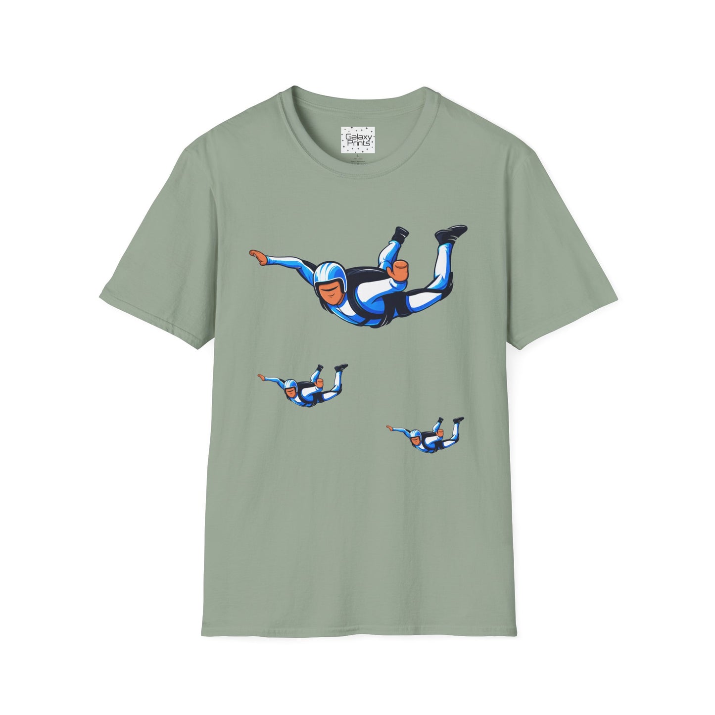 Skydiver Graphic T-Shirt — Blue Freefall Parachute Design