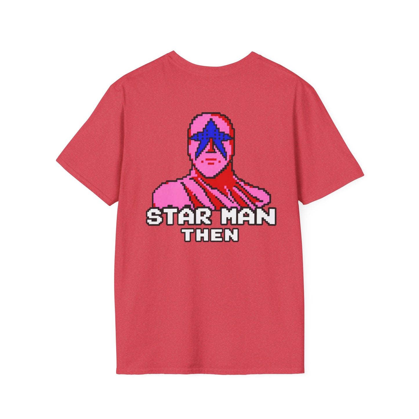 STAR MAN Nin Wrestling video game "NOW" and "THEN" T-Shirt — Retro Pop Hero Graphic Tee - Nin Wrestler STAR MAN video game - Current Culture