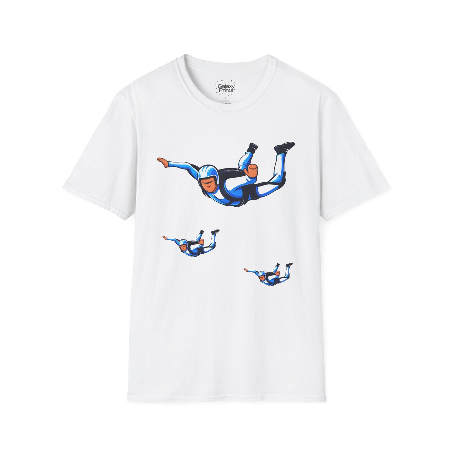 Skydiver Graphic T-Shirt — Blue Freefall Parachute Design
