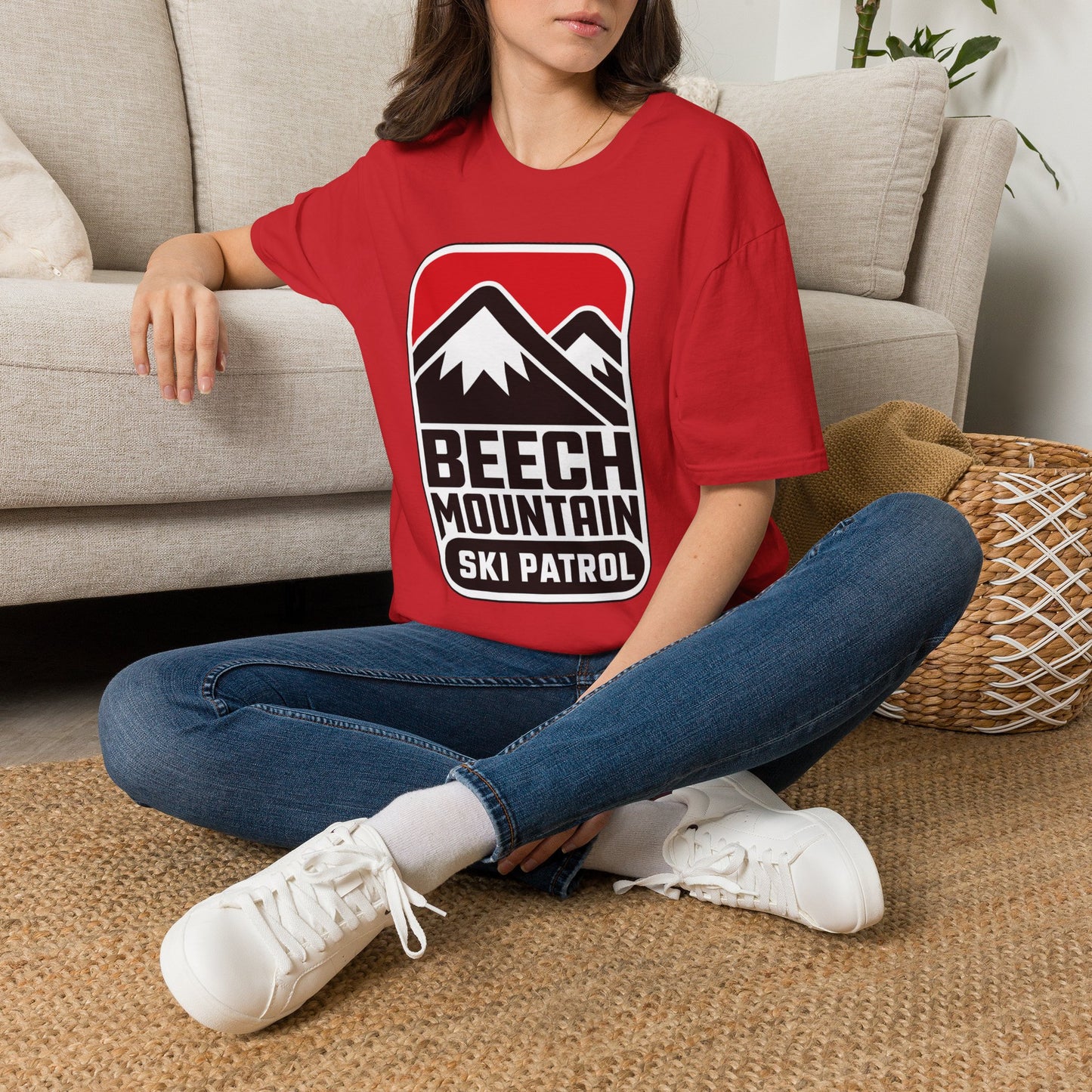 Ski Patrol Beech Mountain Retro T-Shirt — Beech Mountain Ski Patrol with Mountains on the back- logo Tee