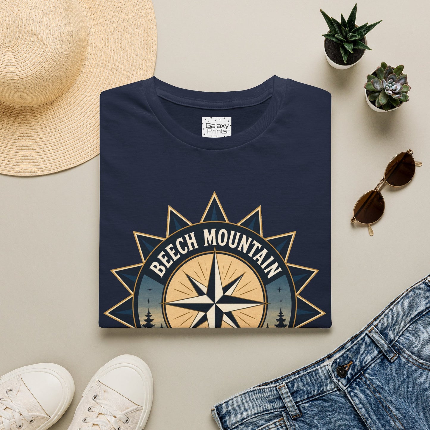 Beech Mountain Compass T-Shirt — Vintage NC 5506 ft Outdoor Tee