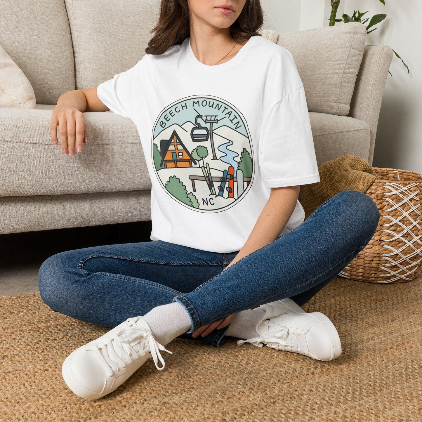 Beech Mountain NC Ski Lift Cartoon T-Shirt — Mountain Cabin & River Outdoor Cartoon Graphic Tee
