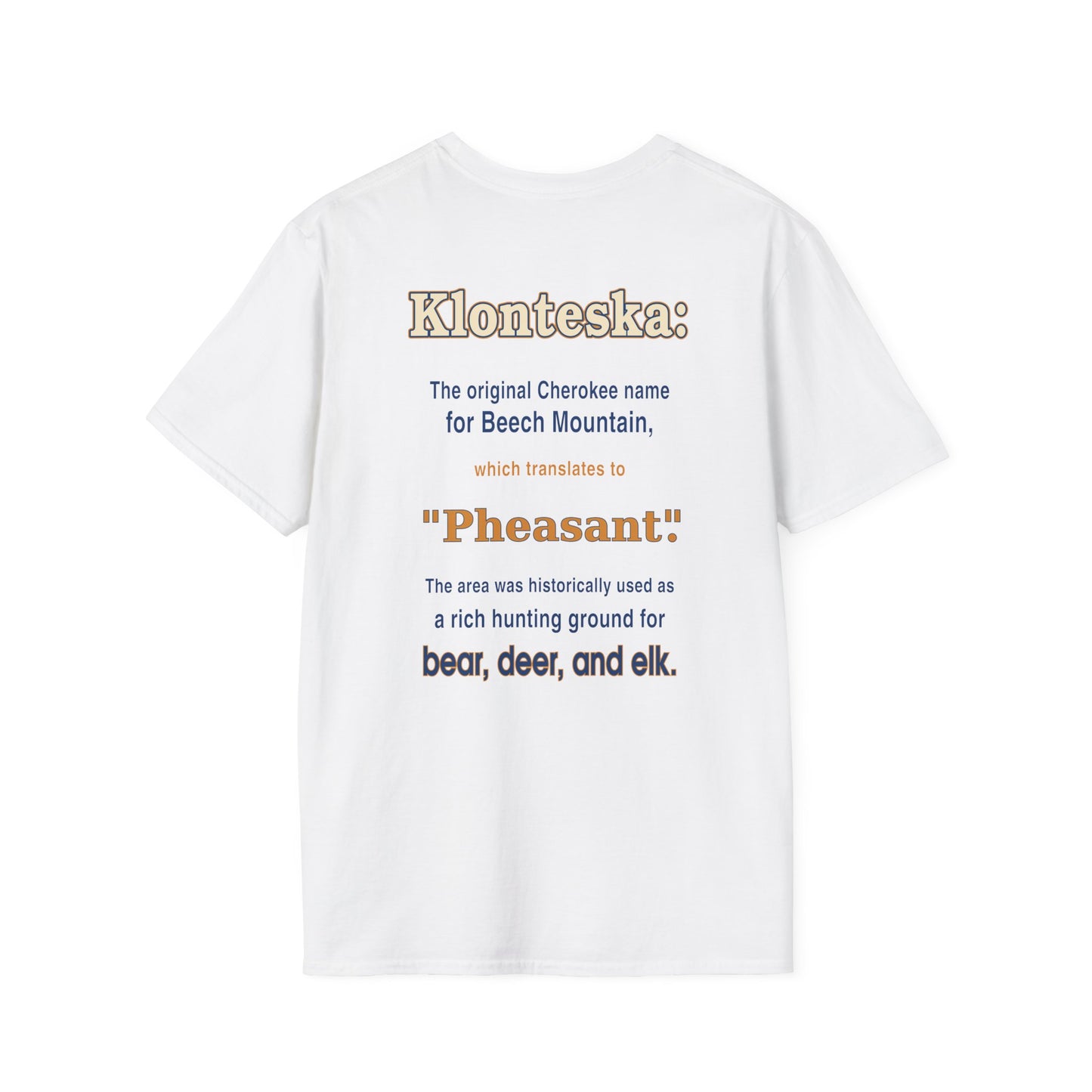Klonteska: aka Beech Mountain NC to the Cherokee Indians T-Shirt — Pheasant Mountain Logo Tee