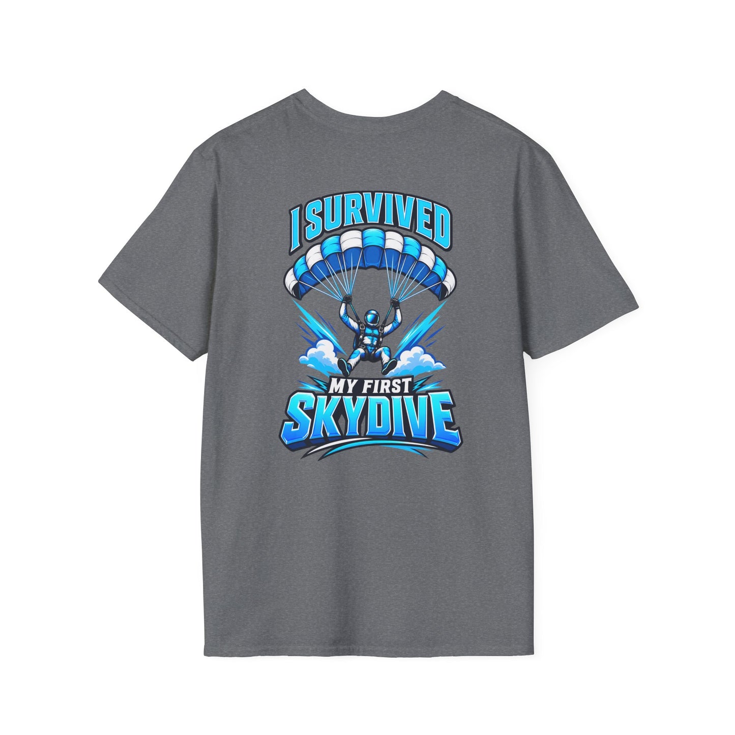 Skydiver Graphic T-Shirt — Blue Freefall Parachute Design