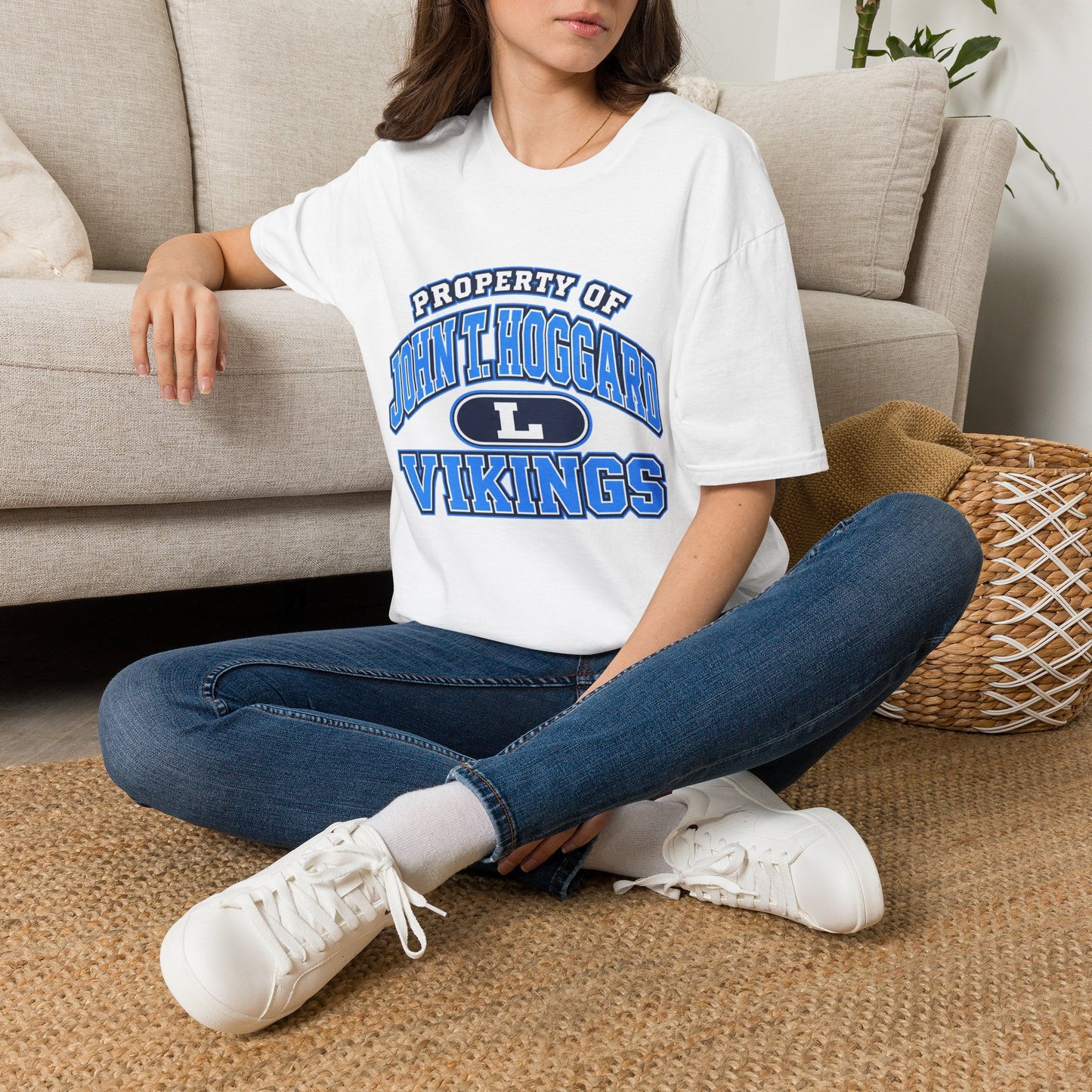 Property of JTH Vikings T‑Shirt L — Viking in Power Circle back - Hoggard School Spirit Tee