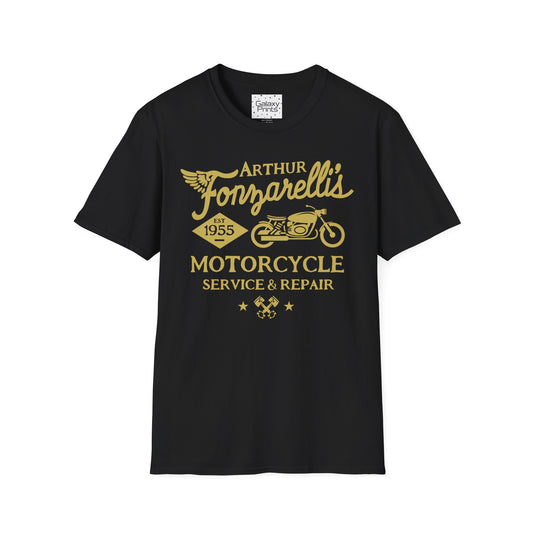 Unisex T-Shirt - POP Culture - 'Arthur Fonzarelli's Motorcycle Service & Repair Shop T-shirt from the Hit TV Show HAPPY DAYS - Fonzie - The Fonz'