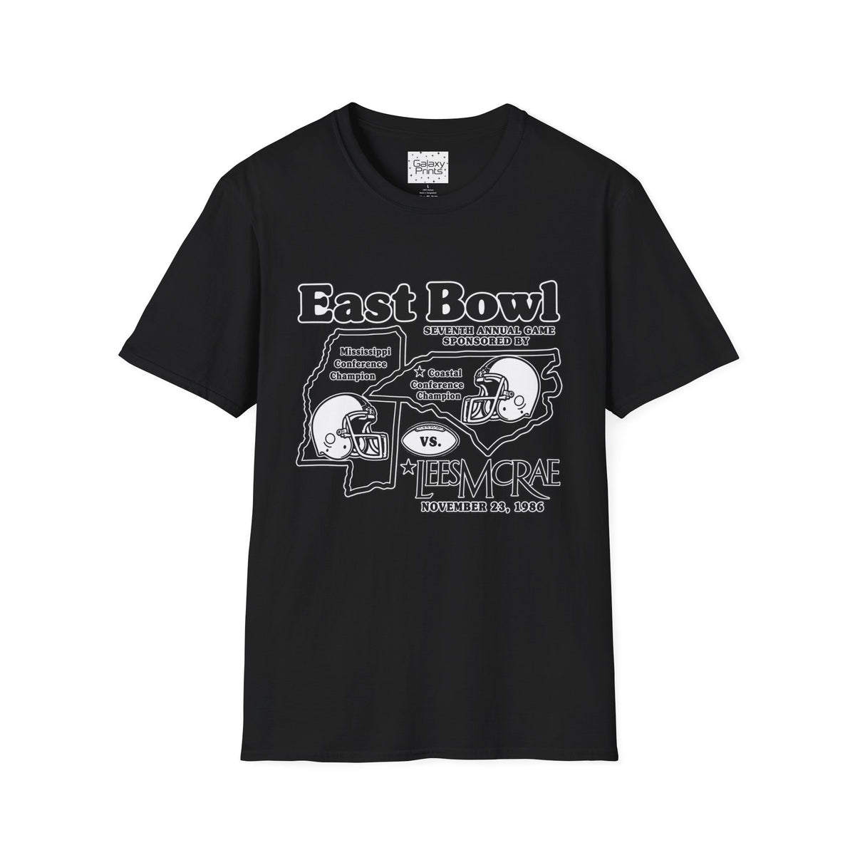 1986 East Bowl Vintage Football T-Shirt — With Game Day Ticket on back - Retro Game Day Tee (East Bowl, Lees McRae)