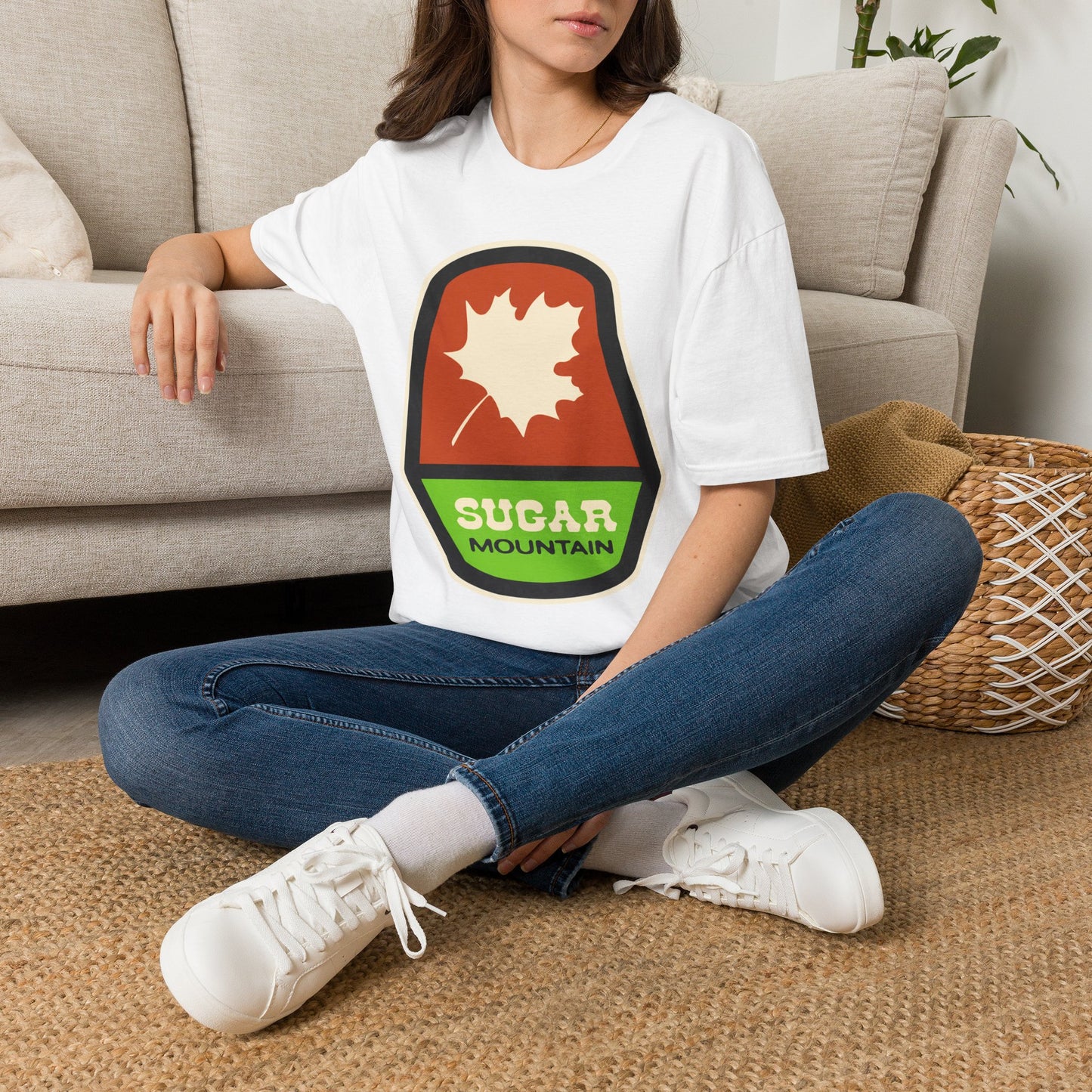 Sugar Mountain Ski Maple Leaf T-Shirt - Retro Throw Back to the 80's