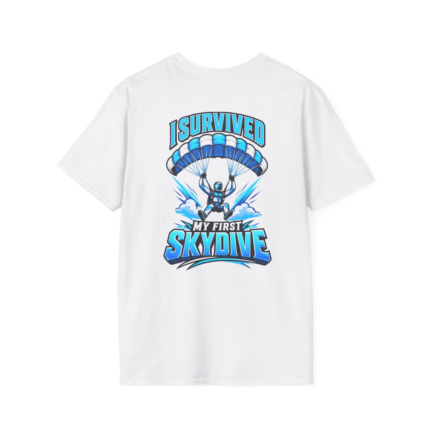 Skydiver Graphic T-Shirt — Blue Freefall Parachute Design