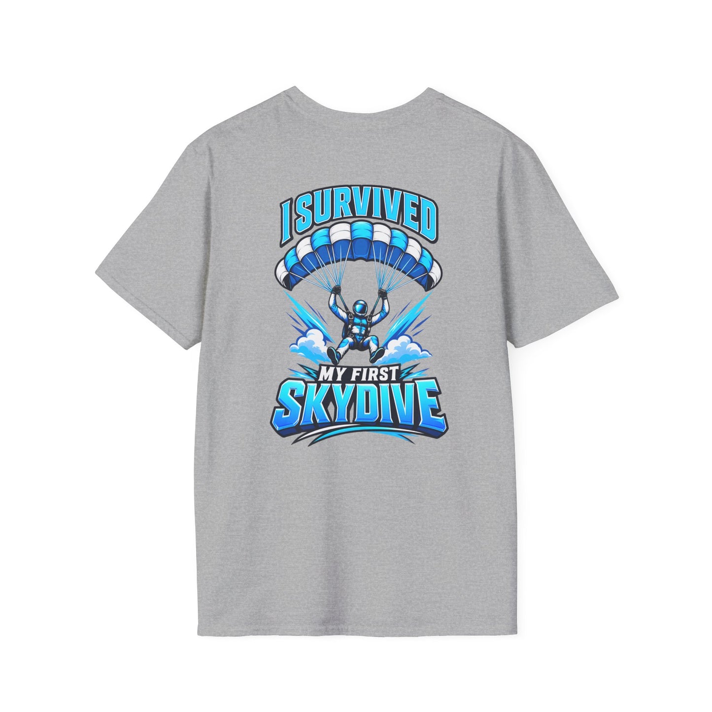 Skydiver Graphic T-Shirt — Blue Freefall Parachute Design