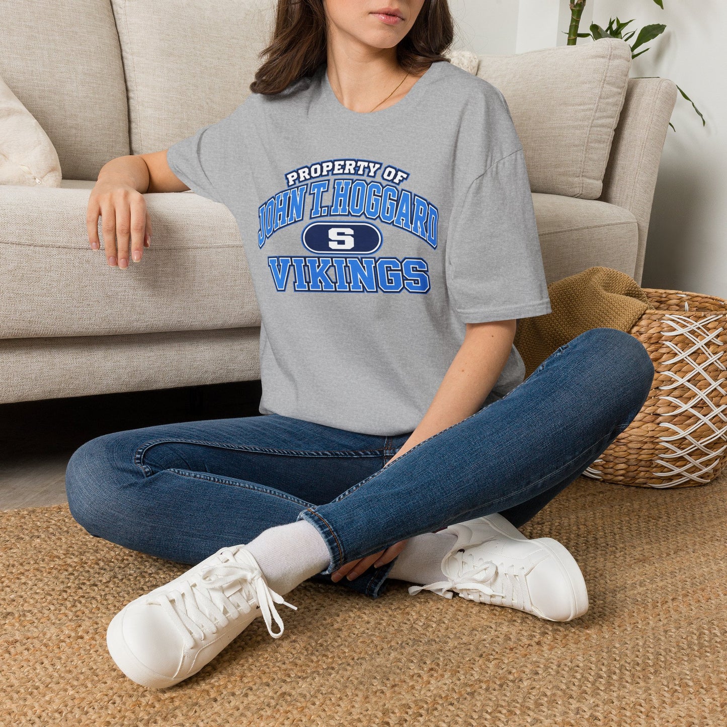 Property of JTH Vikings T‑Shirt S — Viking in Power Circle back - Hoggard School Spirit Tee